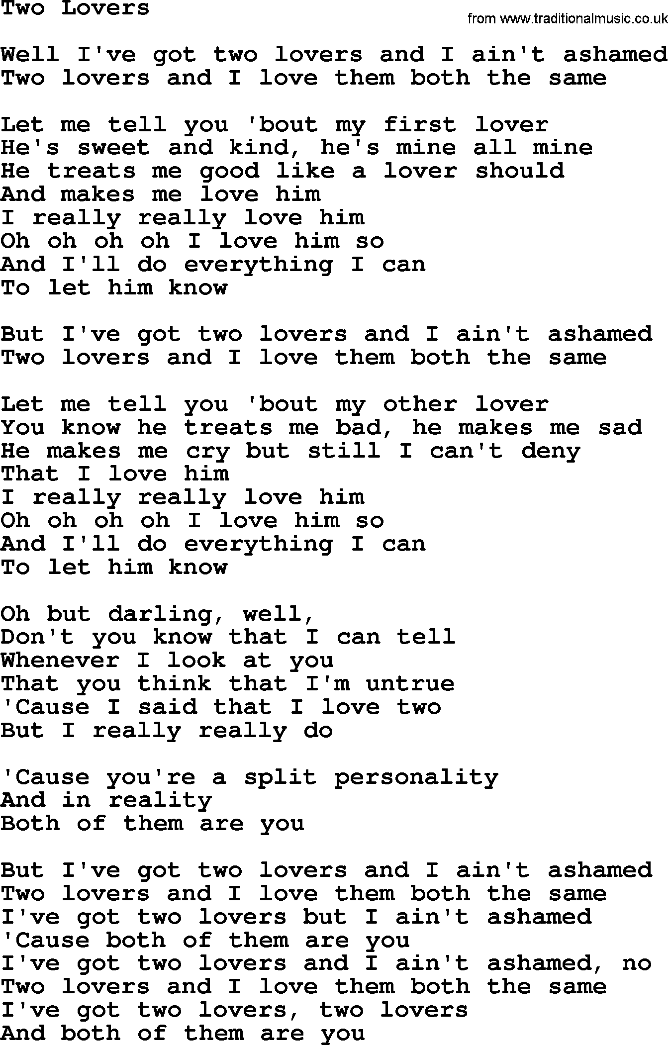 Dolly Parton song Two Lovers.txt lyrics