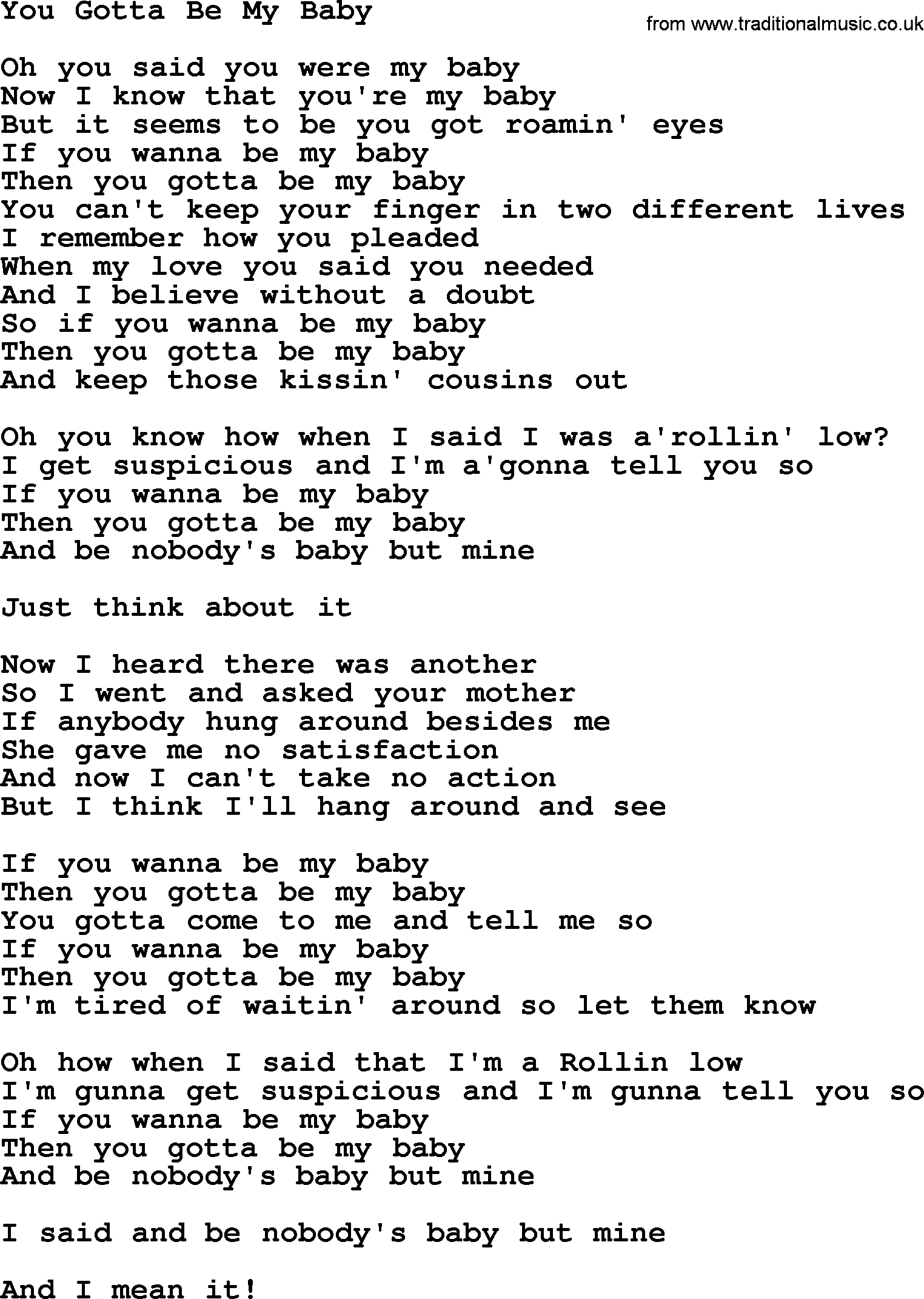 Dolly Parton song You Gotta Be My Baby.txt lyrics