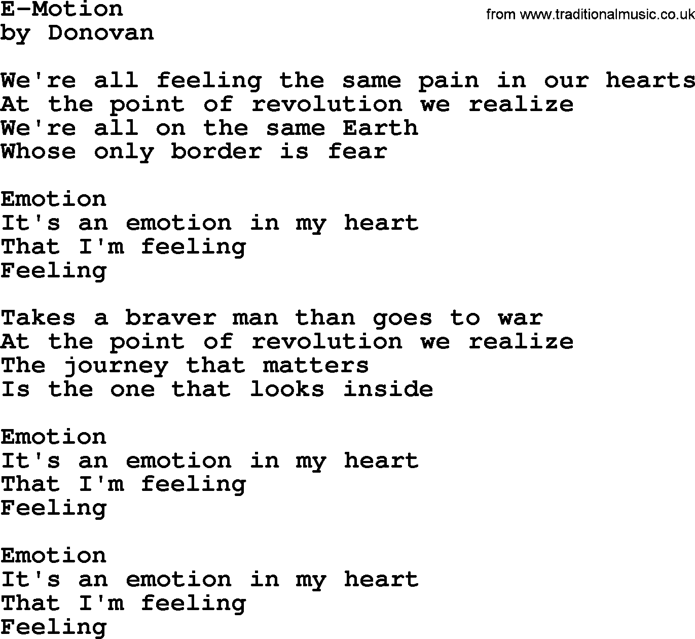 Donovan Leitch song: E-motion lyrics