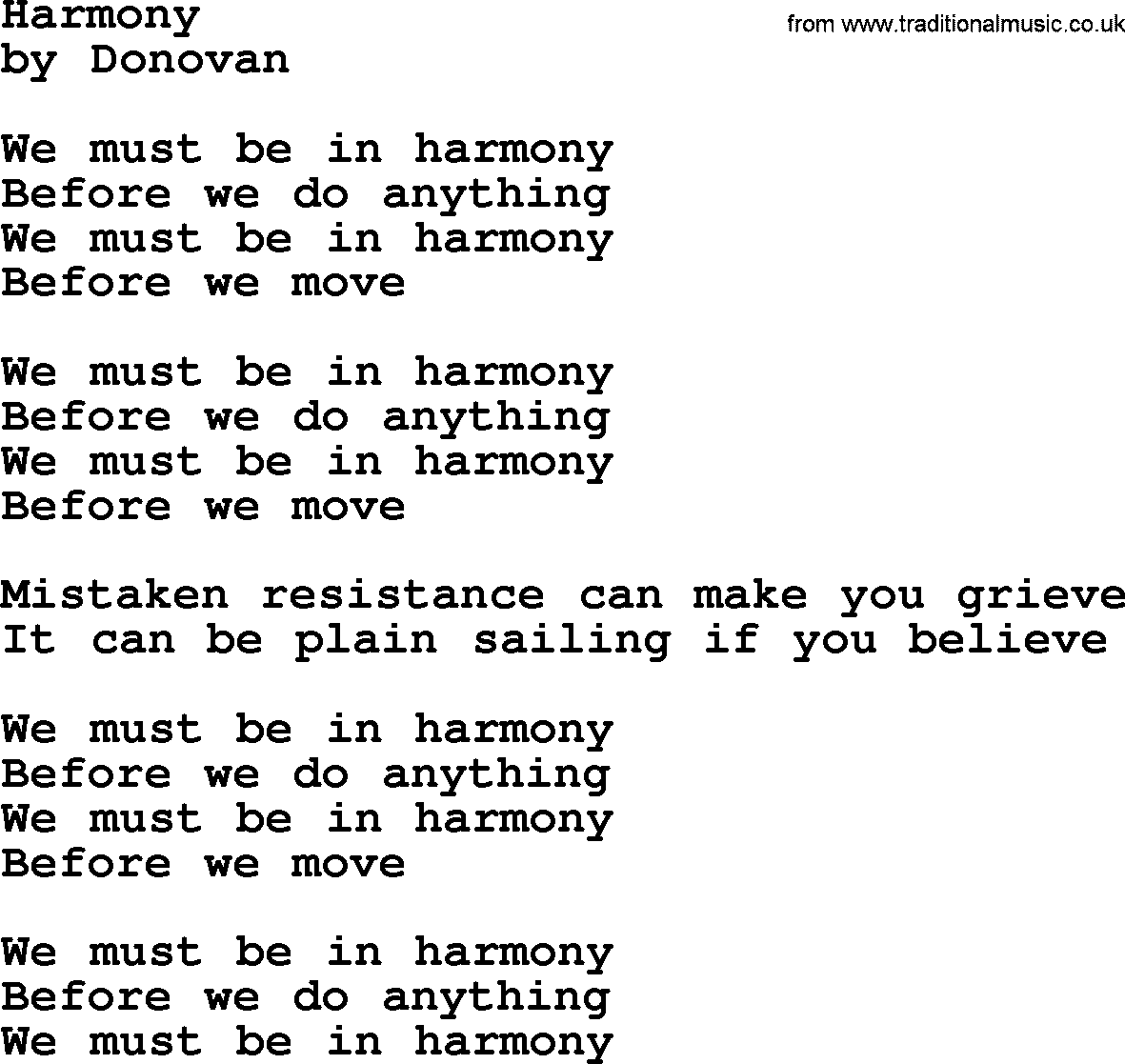 Donovan Leitch song: Harmony lyrics