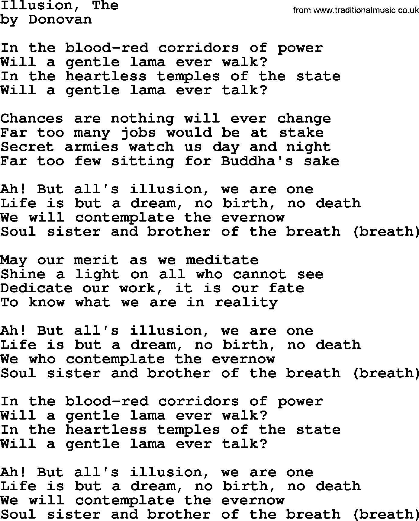 Donovan Leitch song: Illusion, The lyrics