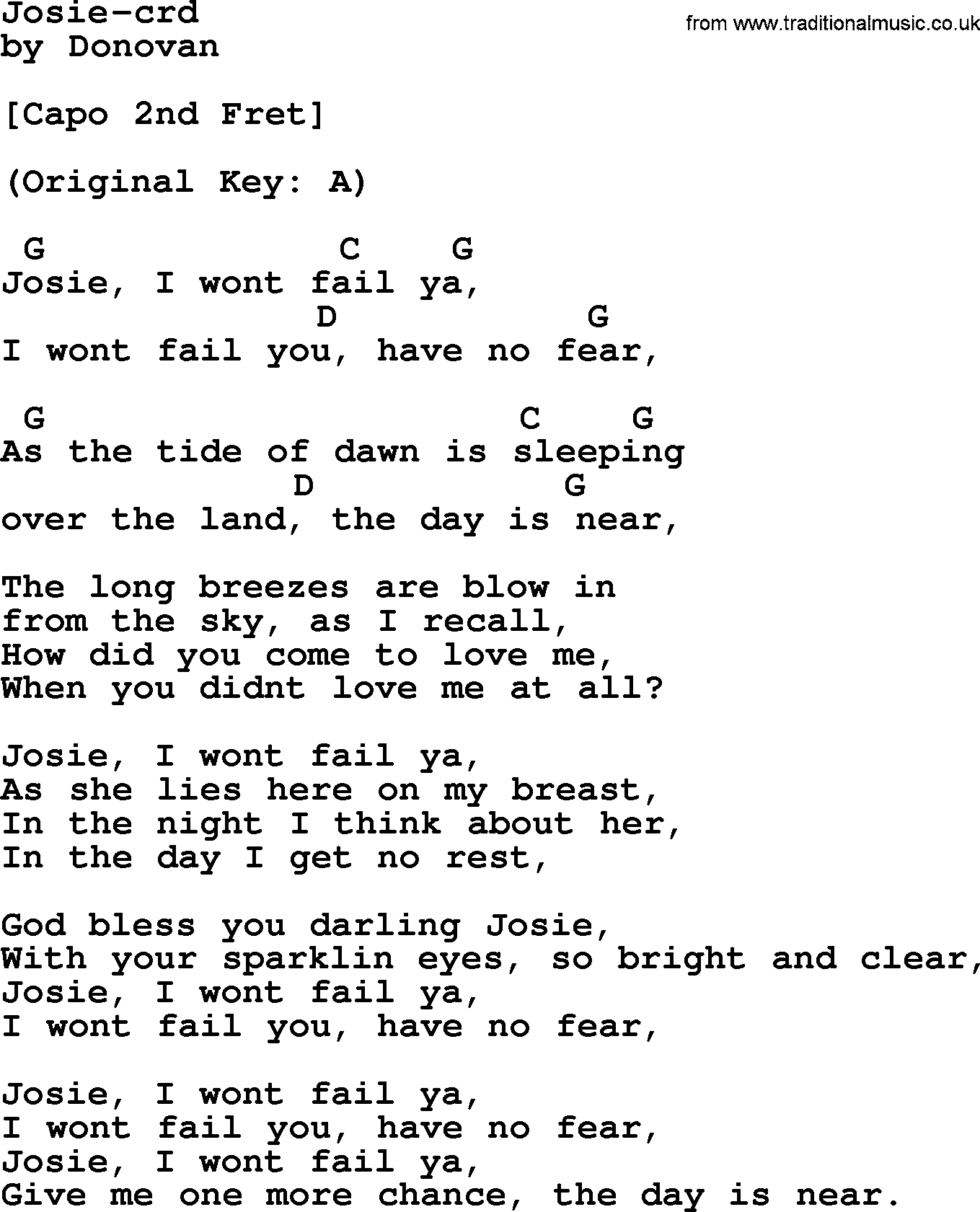 Donovan Leitch song: Josie lyrics and chords