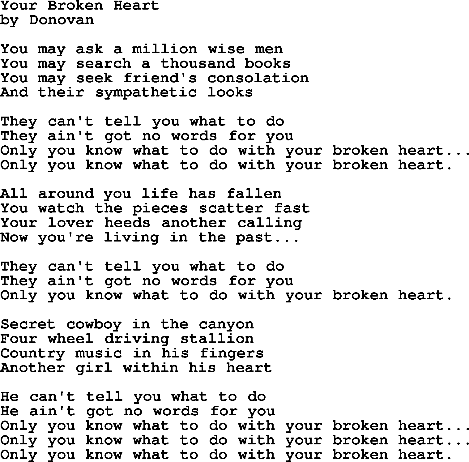 Donovan Leitch song: Your Broken Heart lyrics
