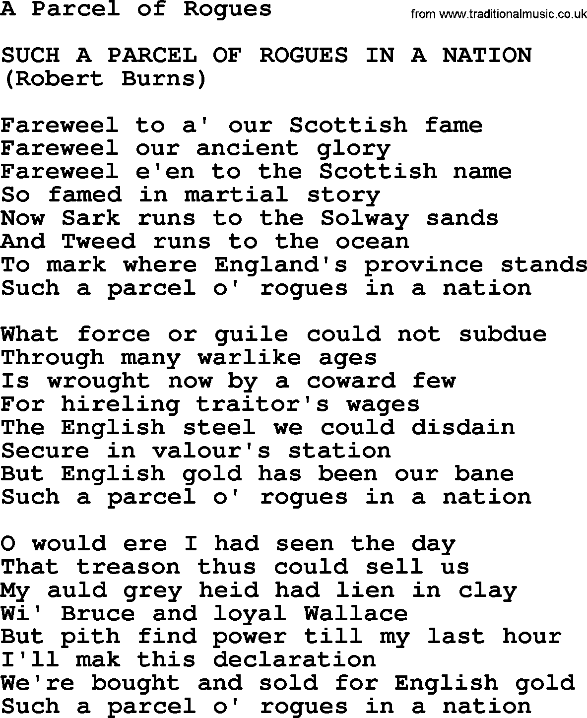 The Dubliners song: A Parcel Of Rogues, lyrics