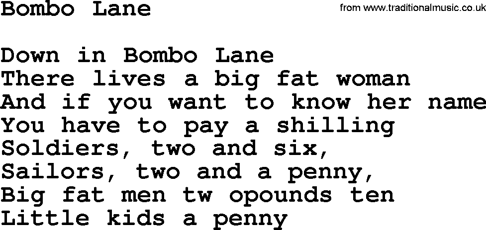 The Dubliners song: Bombo Lane, lyrics