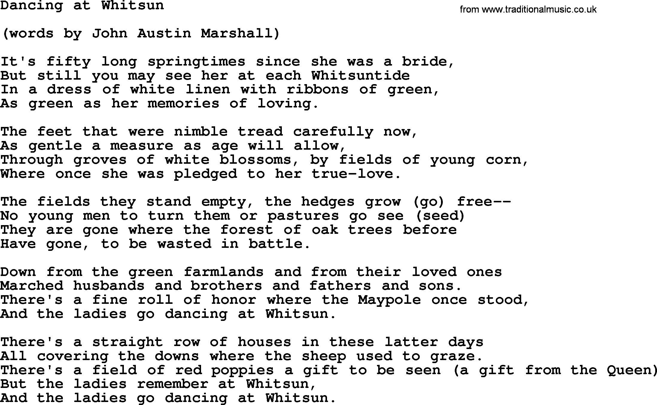 The Dubliners song: Dancing At Whitsun, lyrics