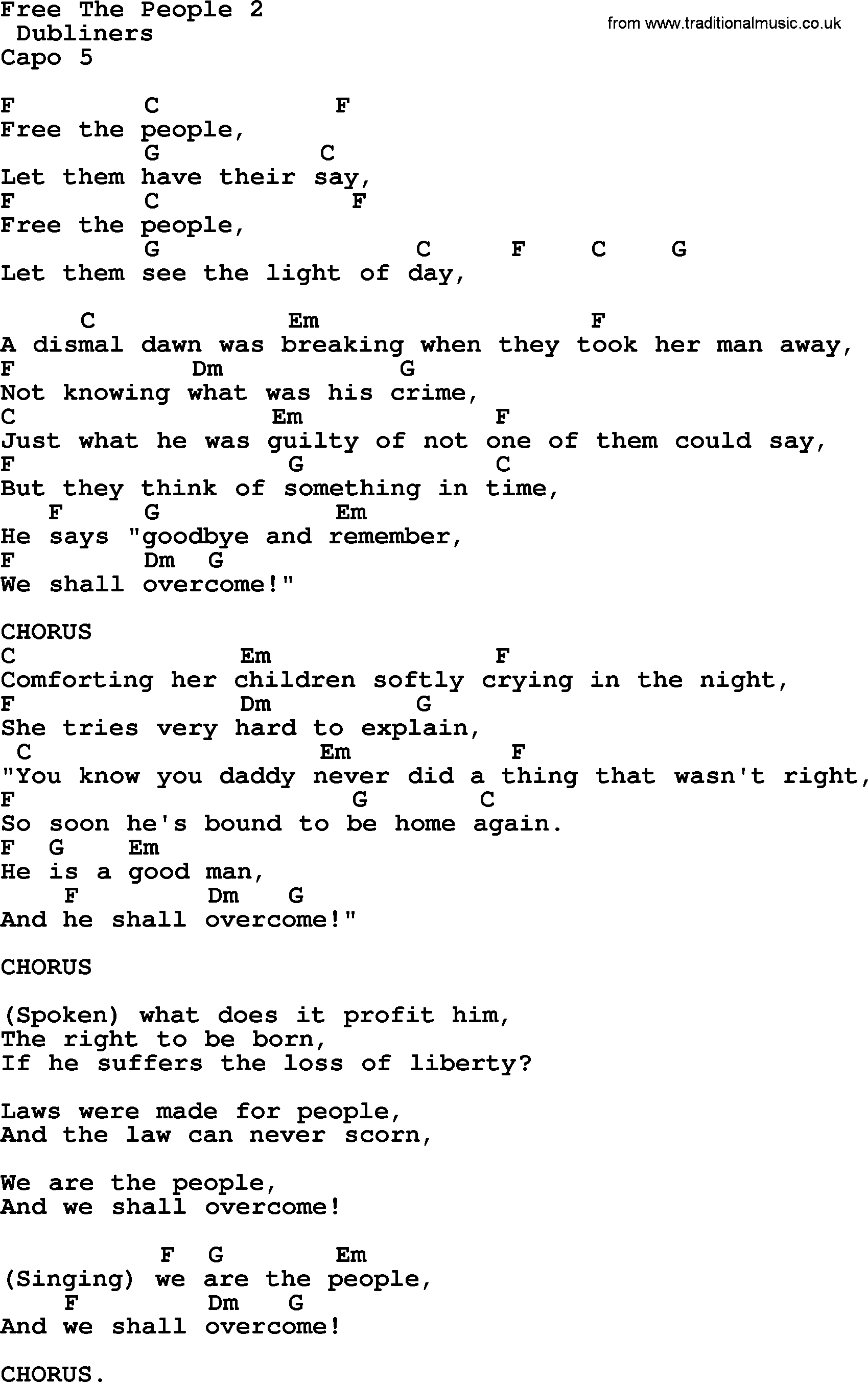 The Dubliners song: Free The People Ver2, lyrics and chords