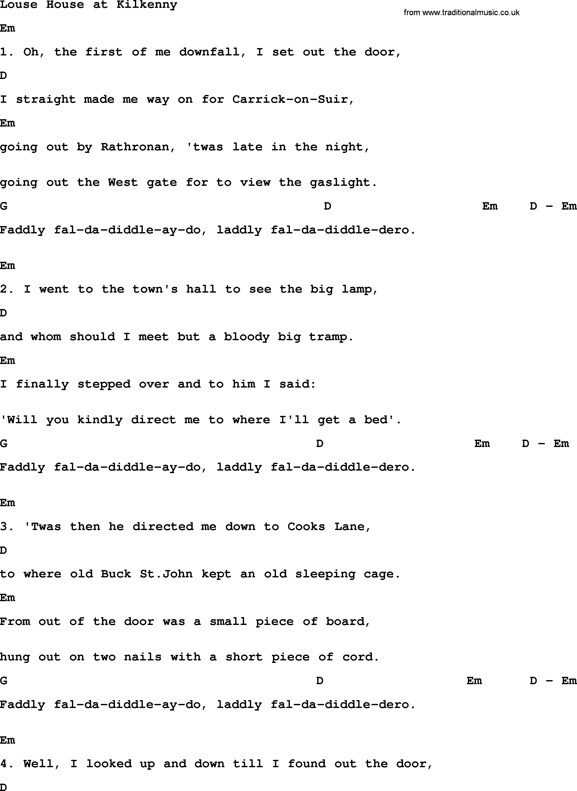 The Dubliners song: Louse House At Kilkenny, lyrics