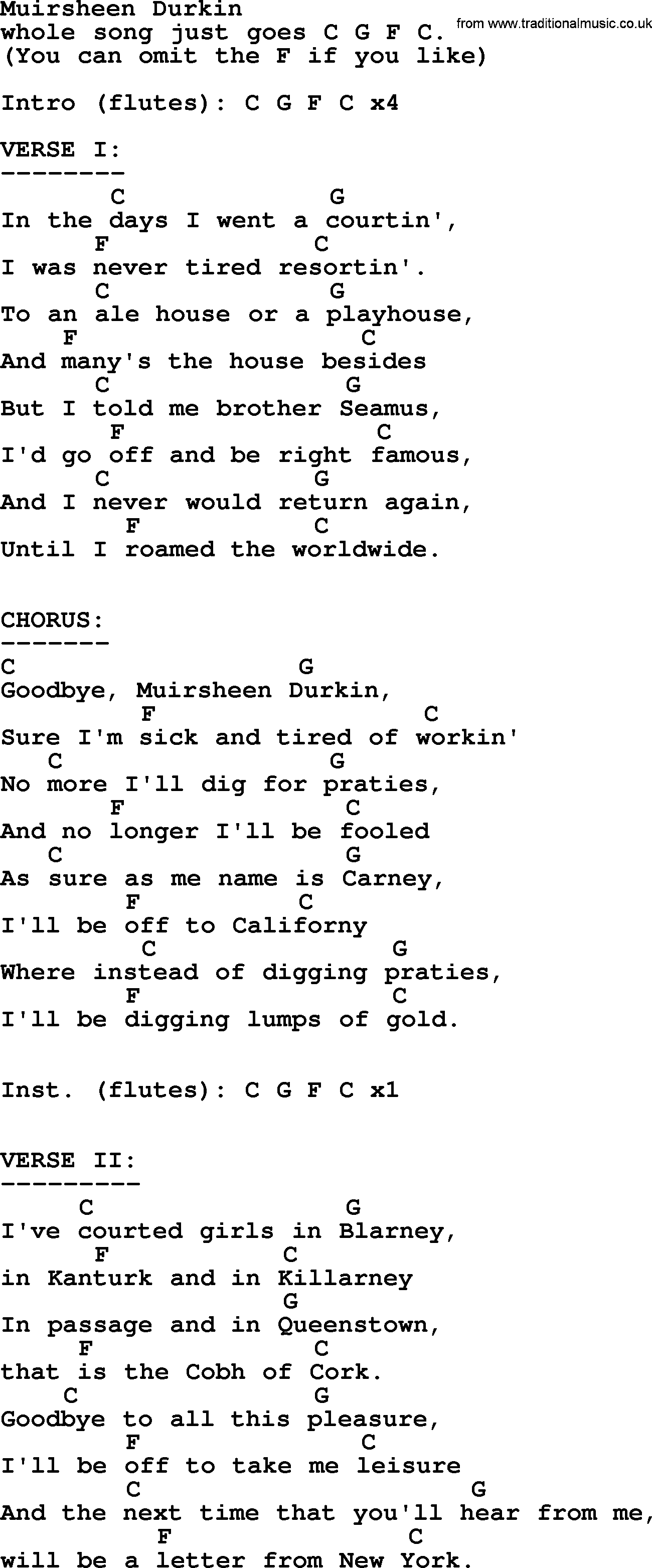 The Dubliners song: Muirsheen Durkin, lyrics and chords