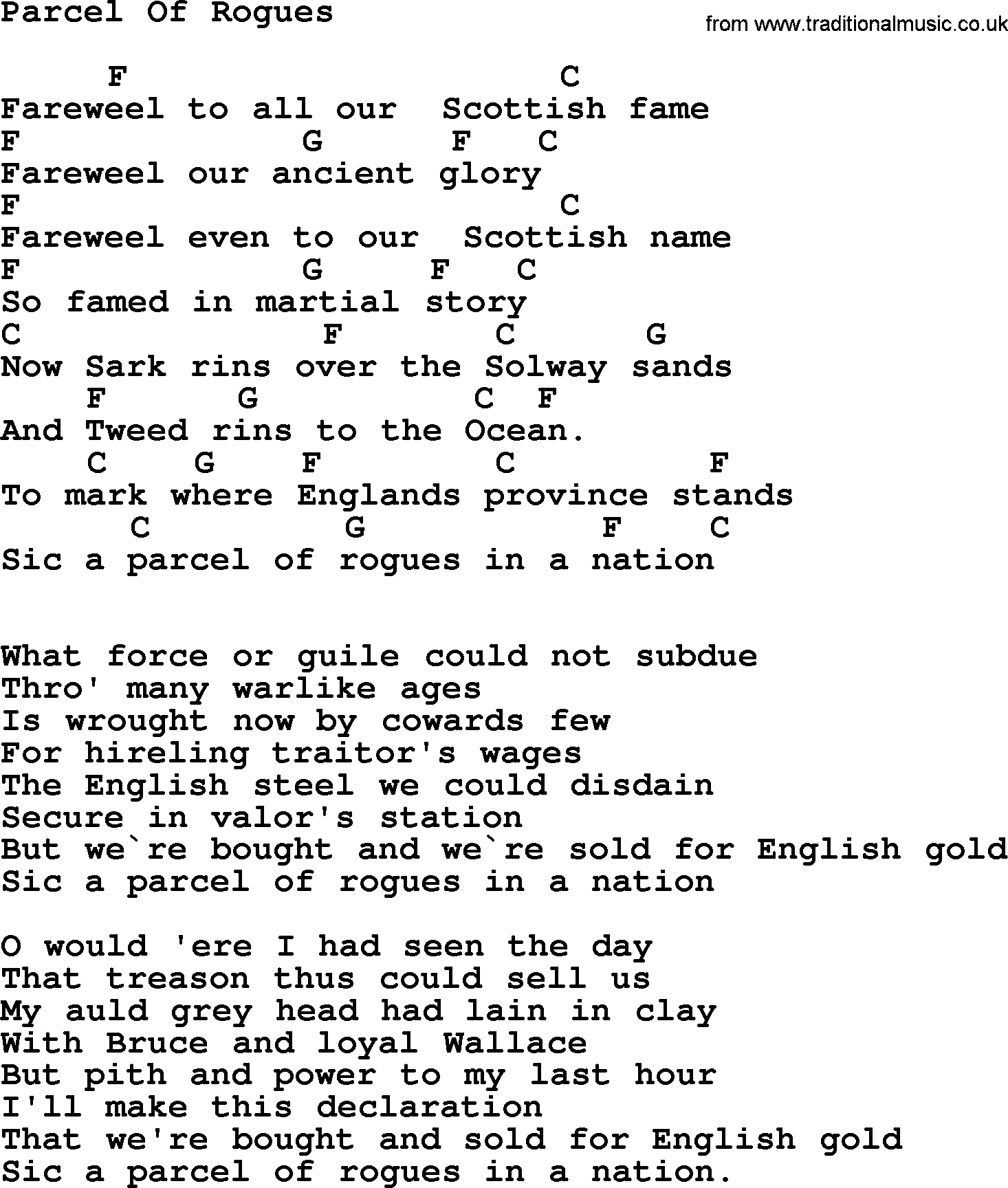 The Dubliners song: Parcel Of Rogues, lyrics and chords