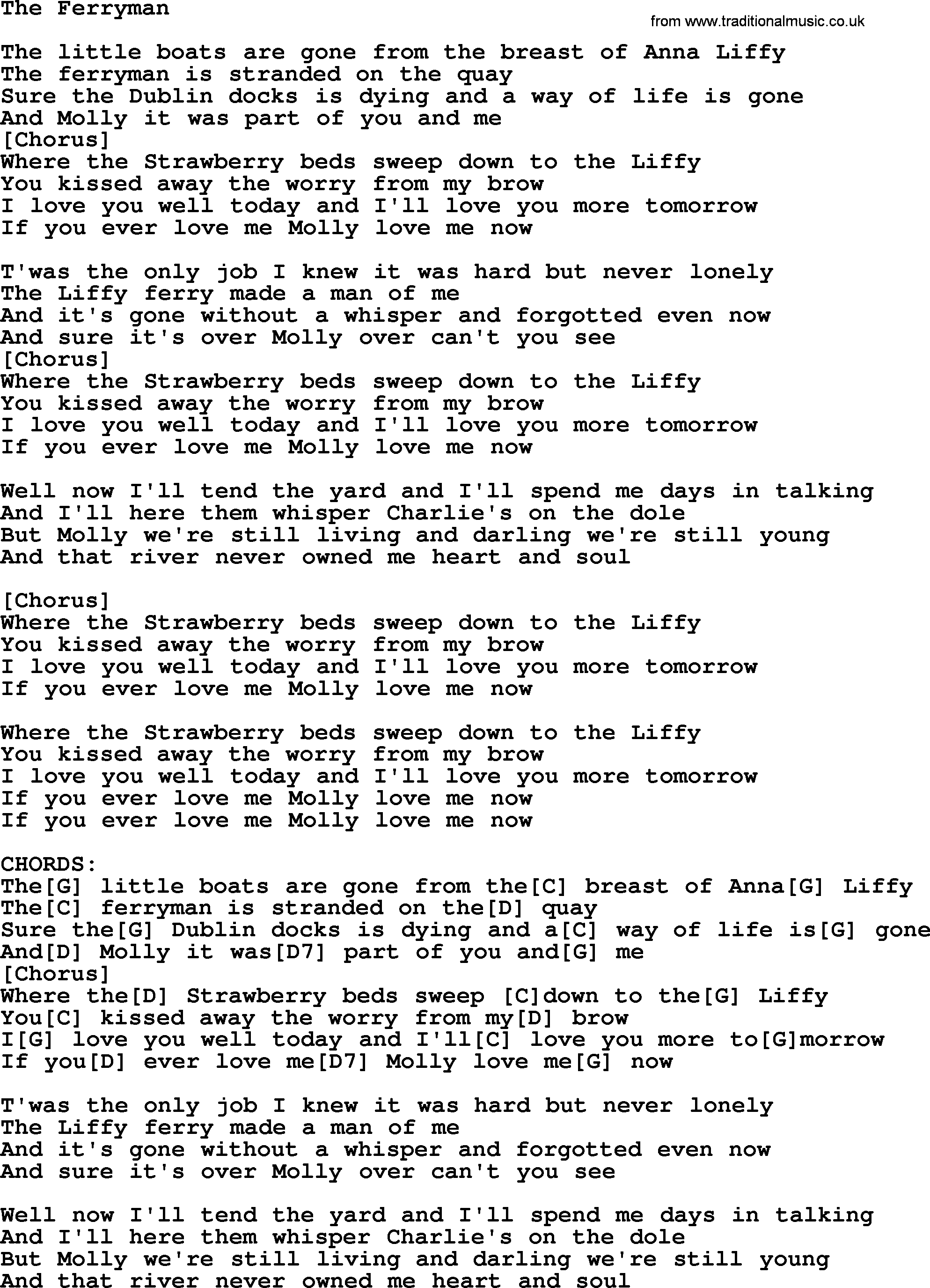 The Dubliners song: The Ferryman, lyrics