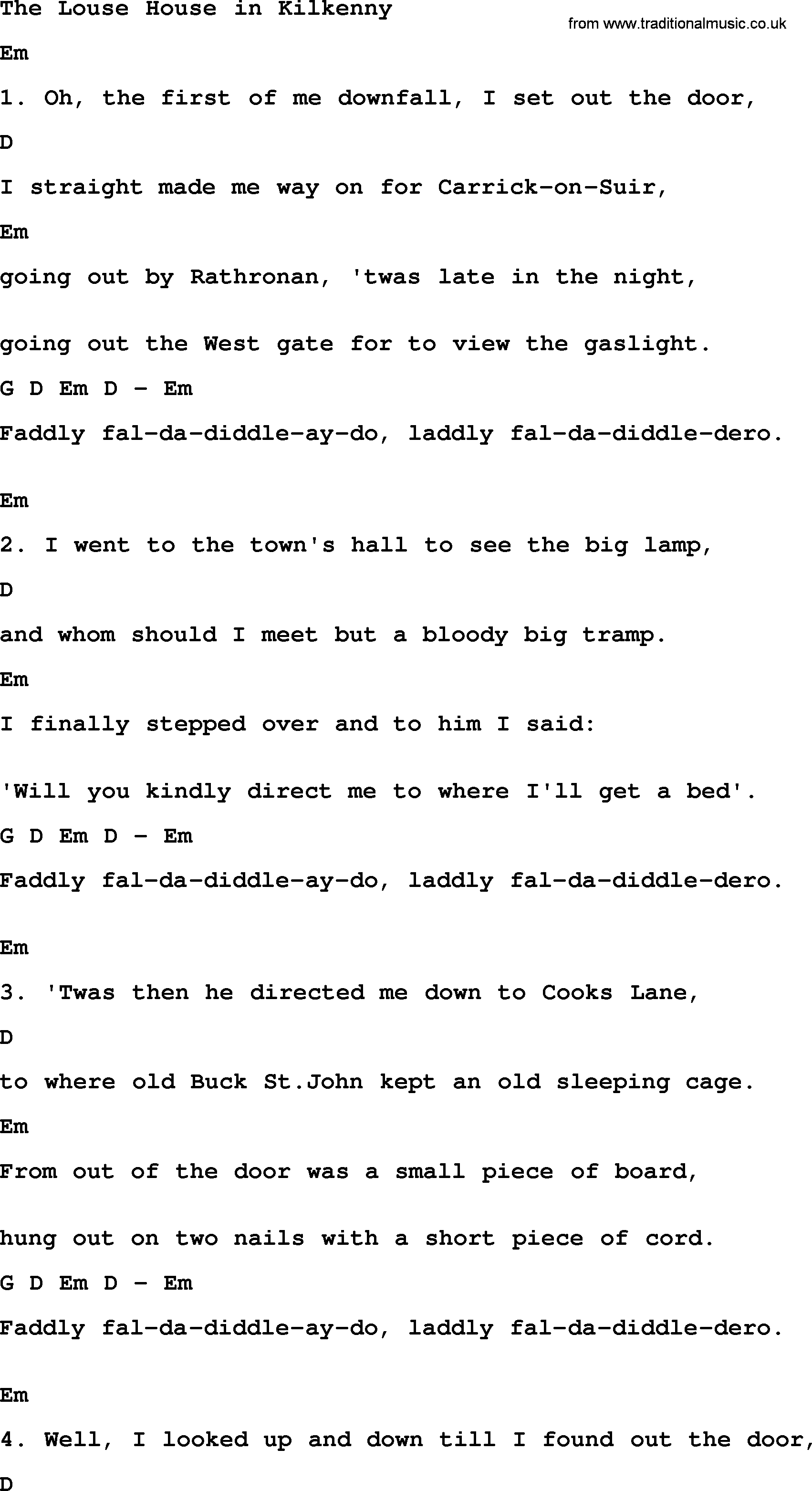 The Dubliners song: The Louse House In Kilkenny, lyrics