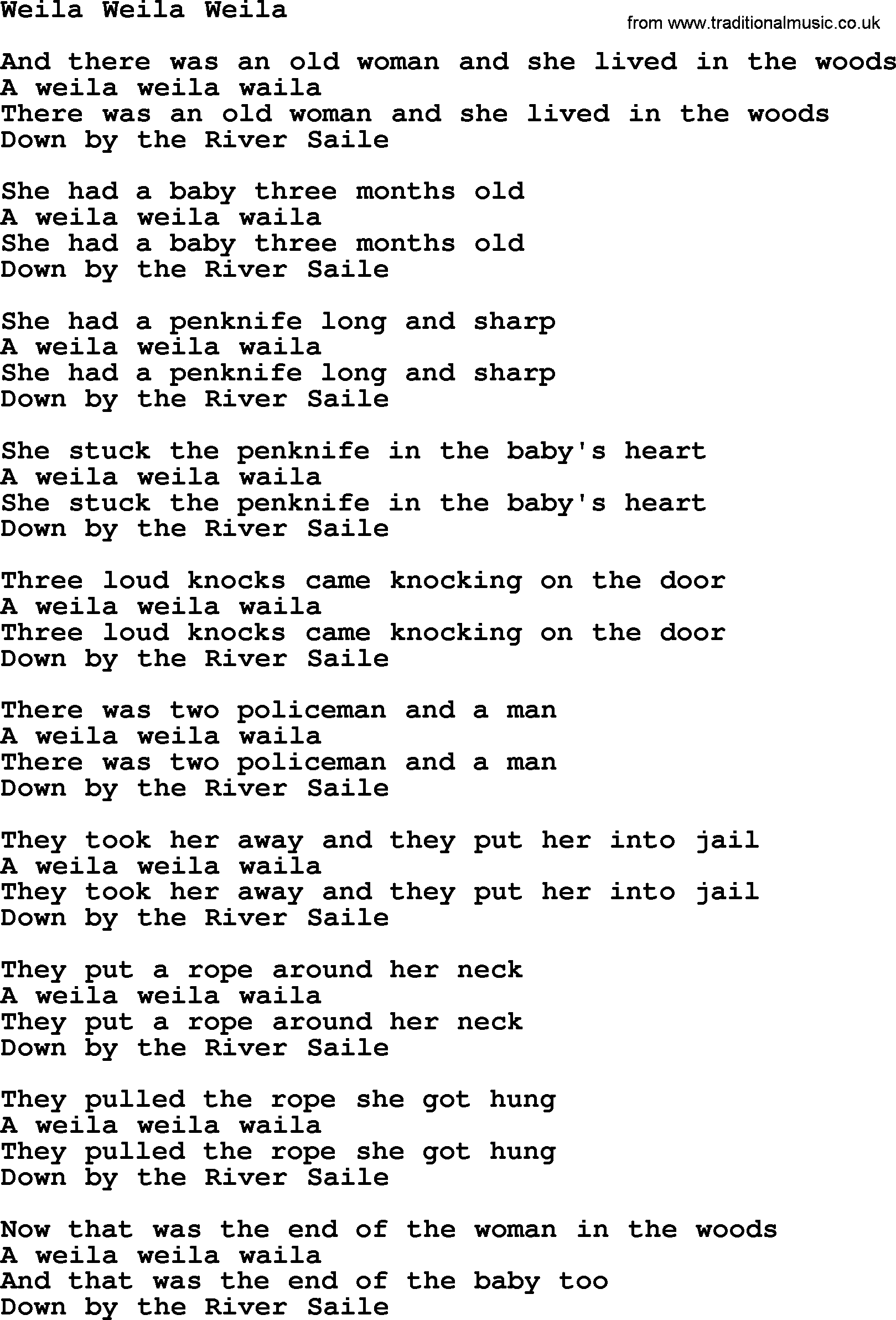 The Dubliners song: Weila Weila Weila, lyrics