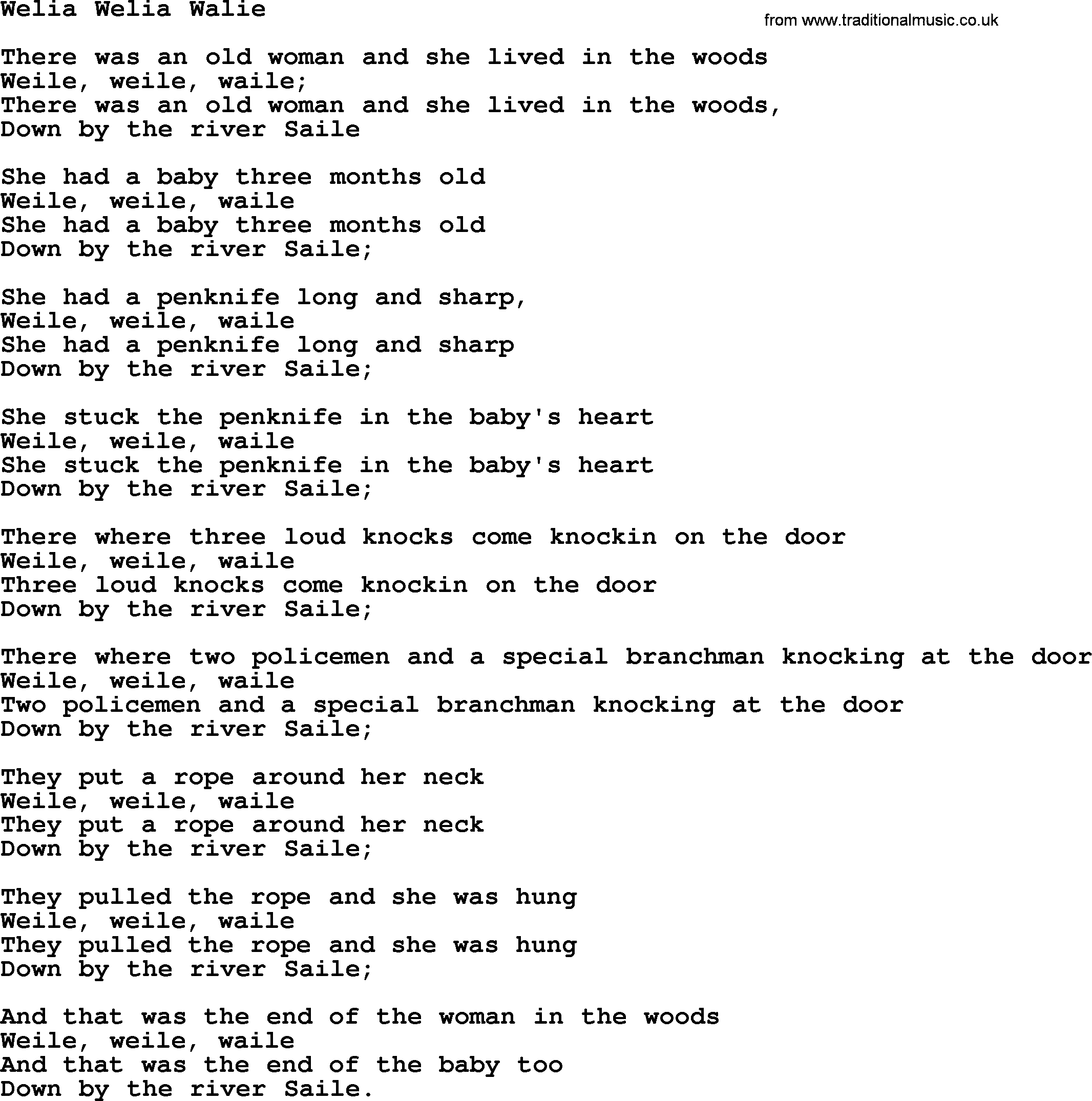 The Dubliners song: Welia Welia Walie, lyrics