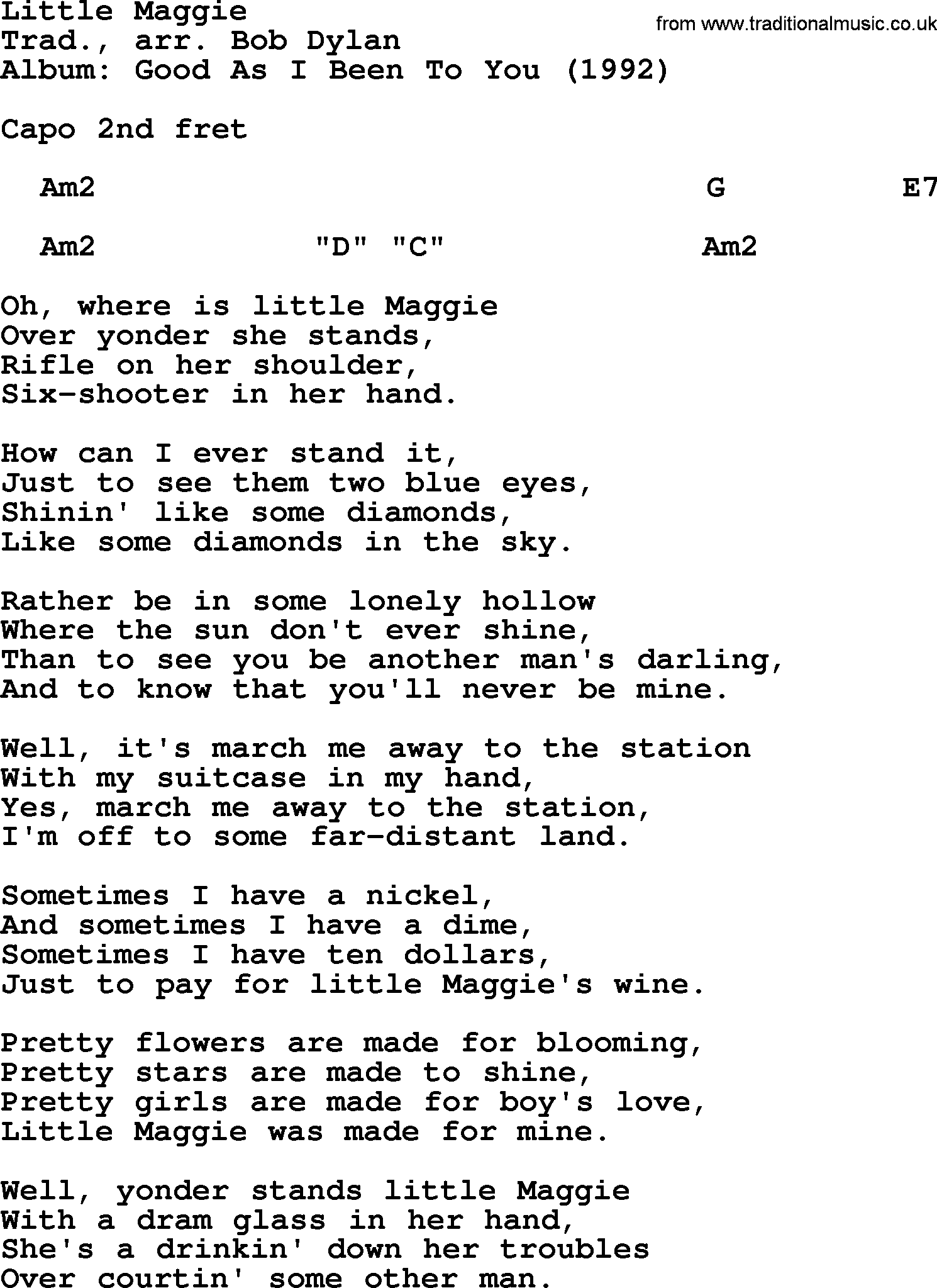 Bob Dylan song, lyrics with chords - Little Maggie