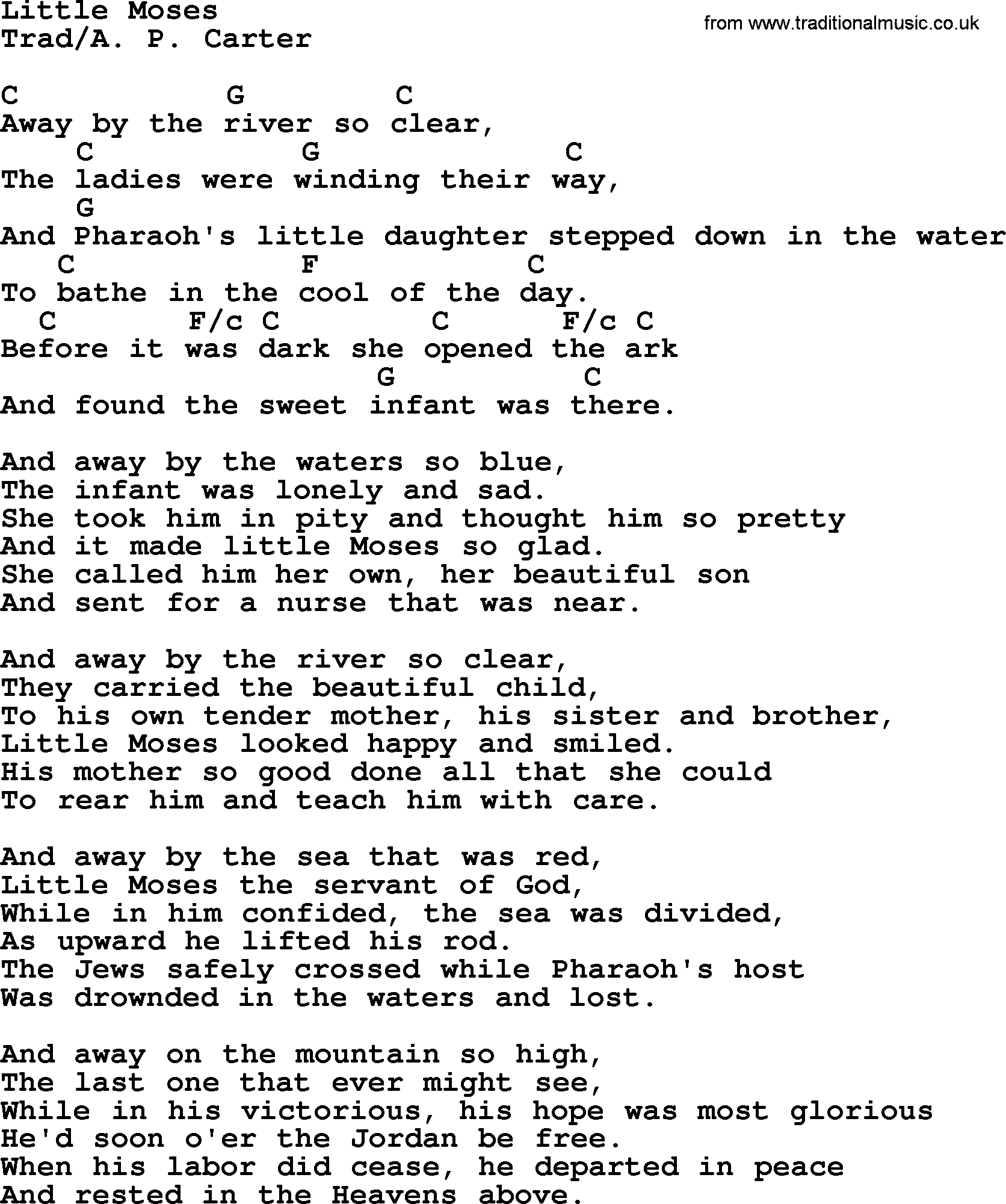 Bob Dylan song, lyrics with chords - Little Moses