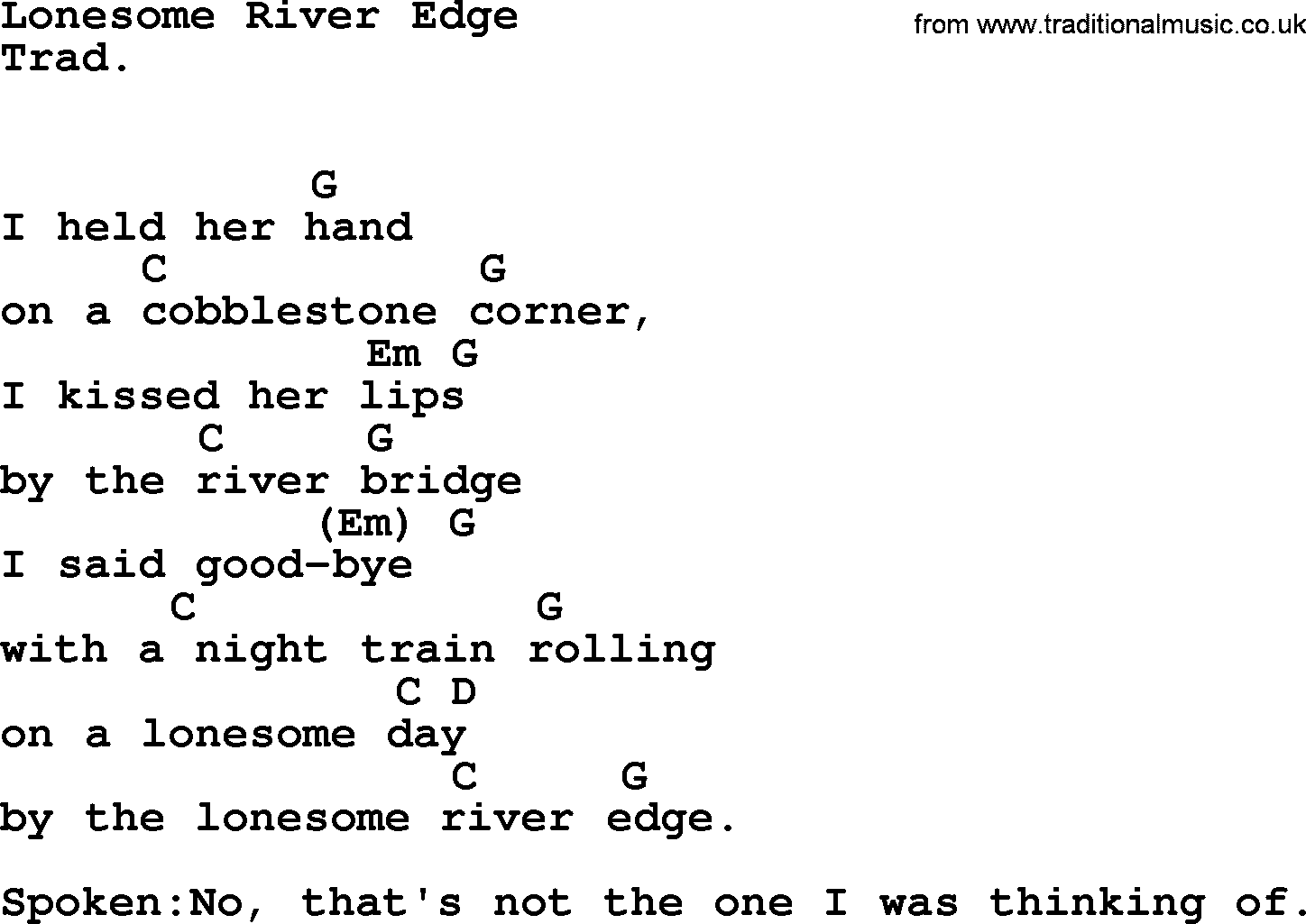 Bob Dylan song, lyrics with chords - Lonesome River Edge