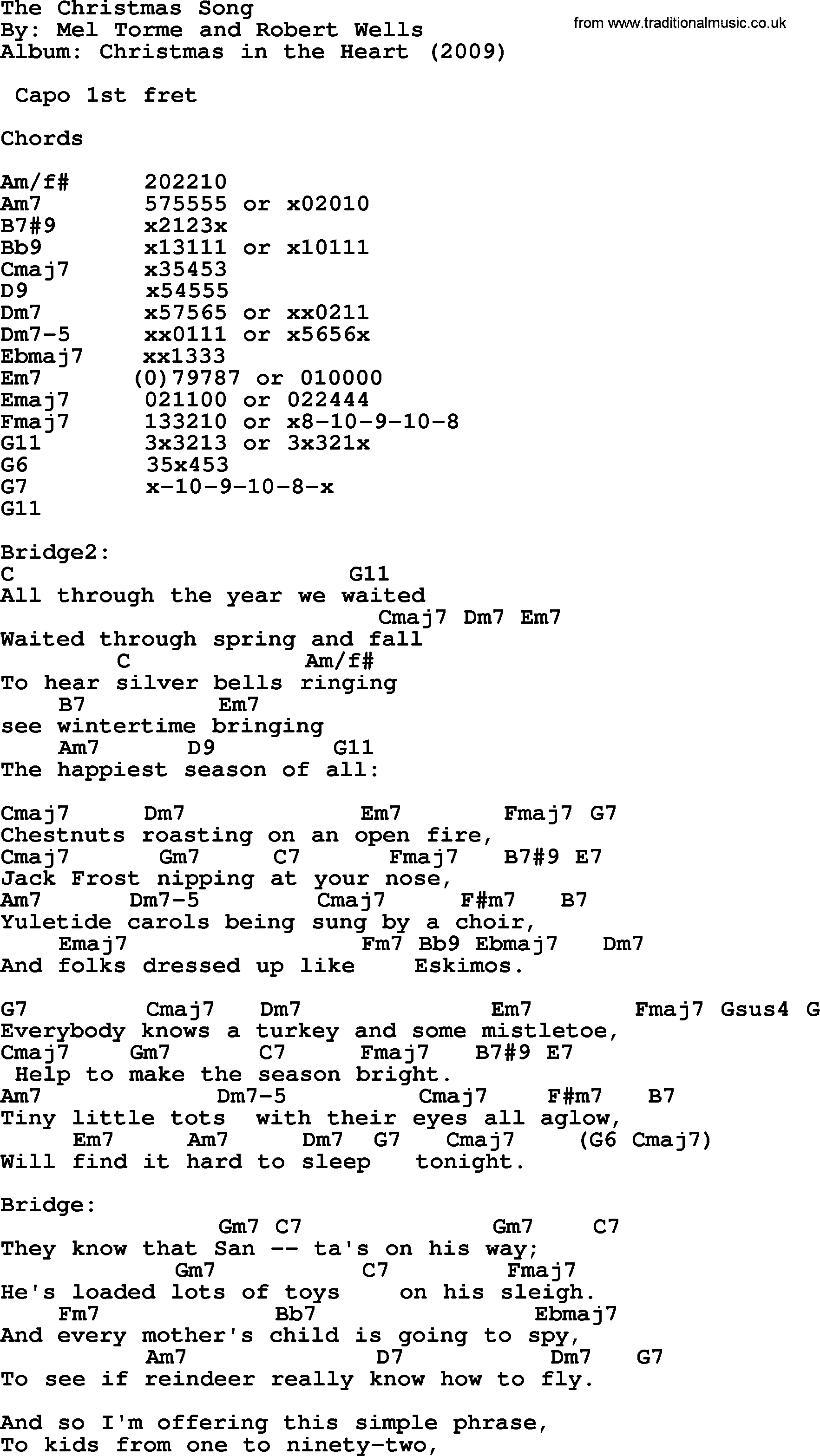 Bob Dylan song, lyrics with chords - The Christmas Song