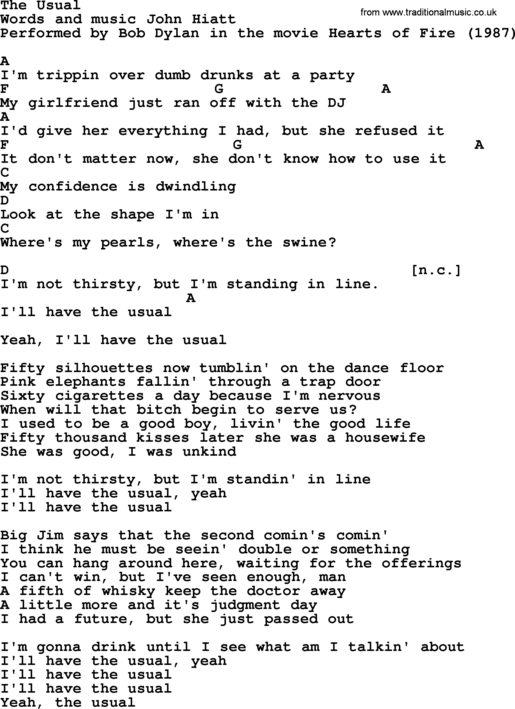 Bob Dylan song, lyrics with chords - The Usual