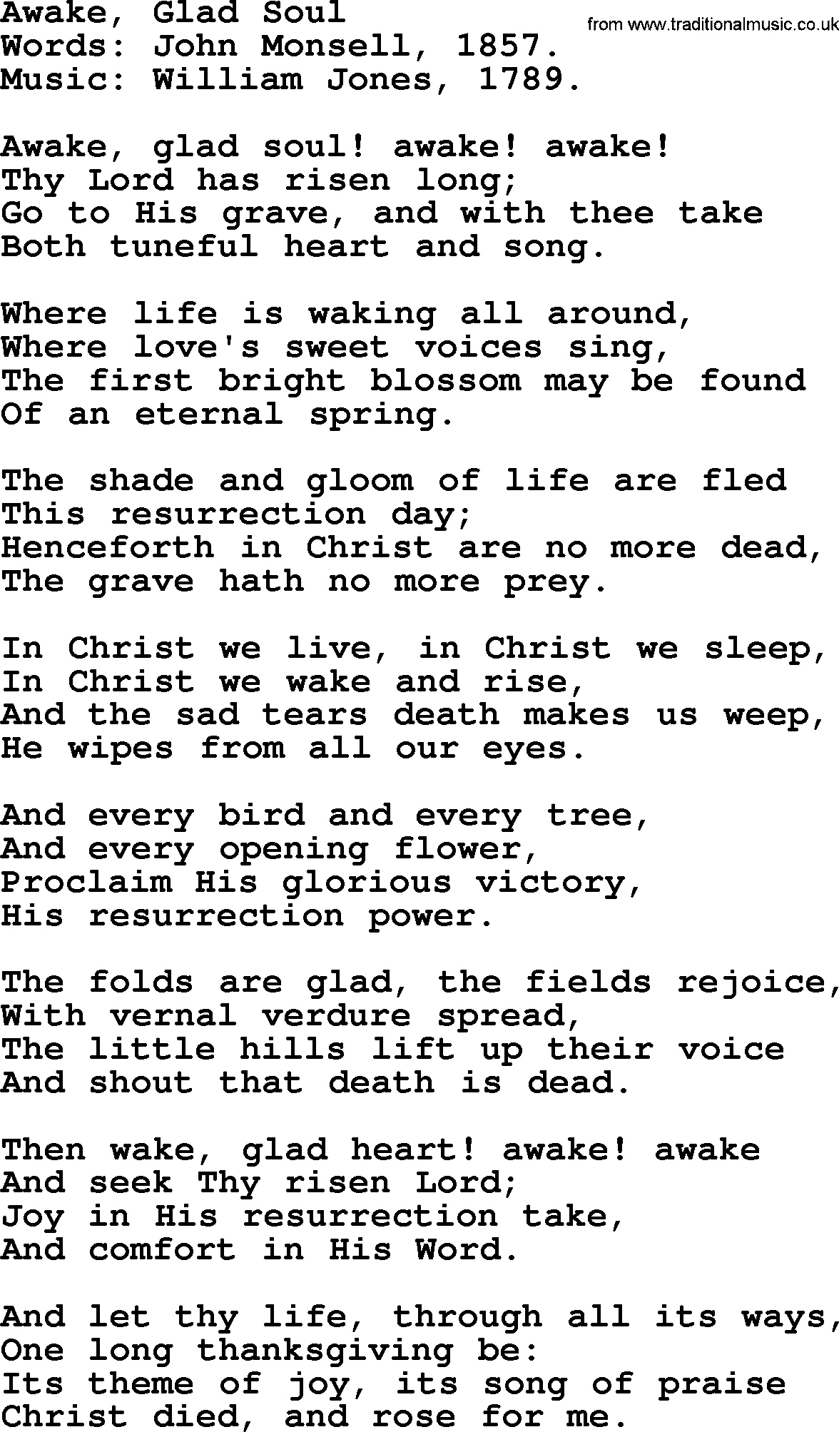 Easter Hymns, Hymn: Awake, Glad Soul, lyrics with PDF