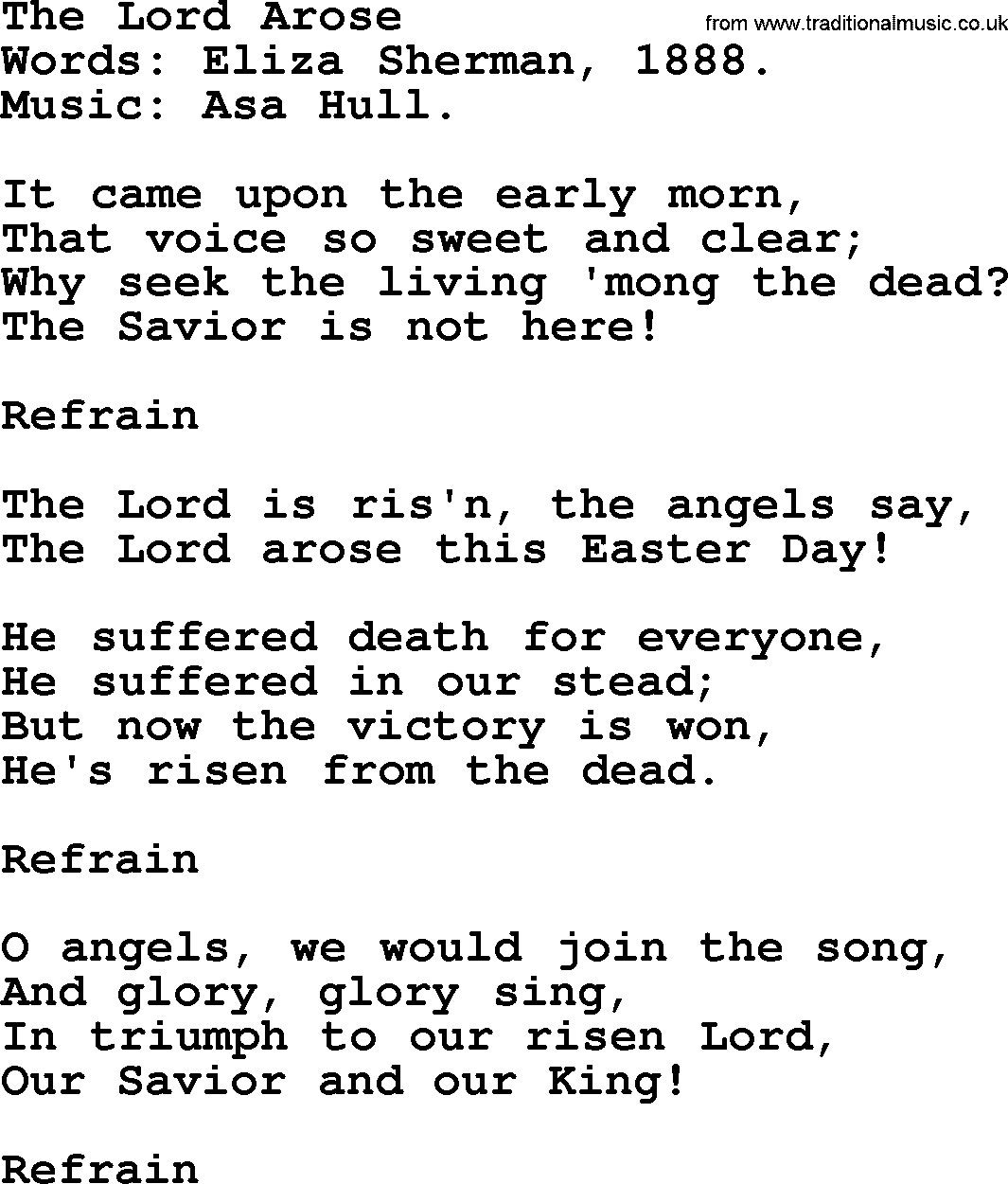 Easter Hymns, Hymn: The Lord Arose, lyrics with PDF