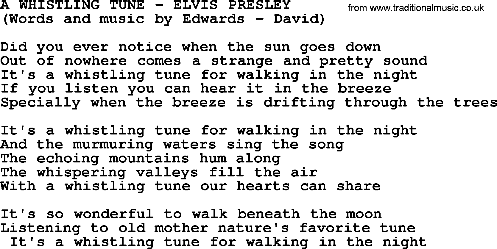Elvis Presley song: A Whistling Tune lyrics