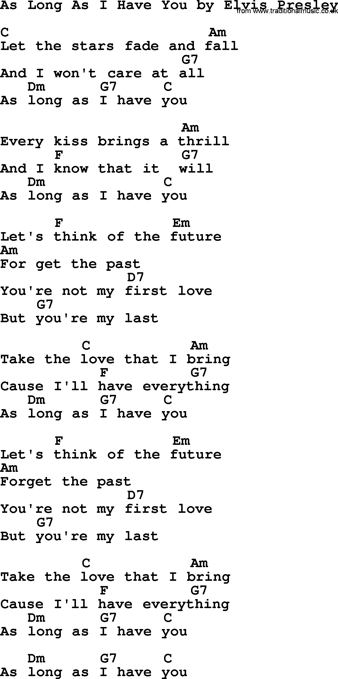 Elvis Presley song: As Long As I Have You, lyrics and chords