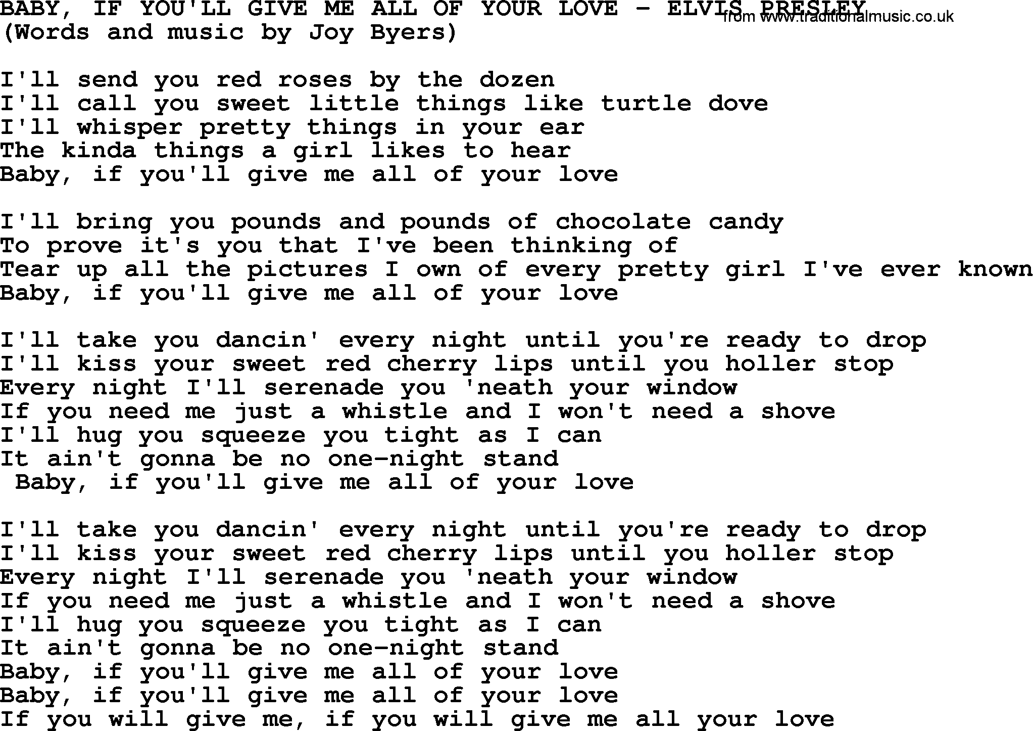 Elvis Presley song: Baby, If You'll Give Me All Of Your Love lyrics
