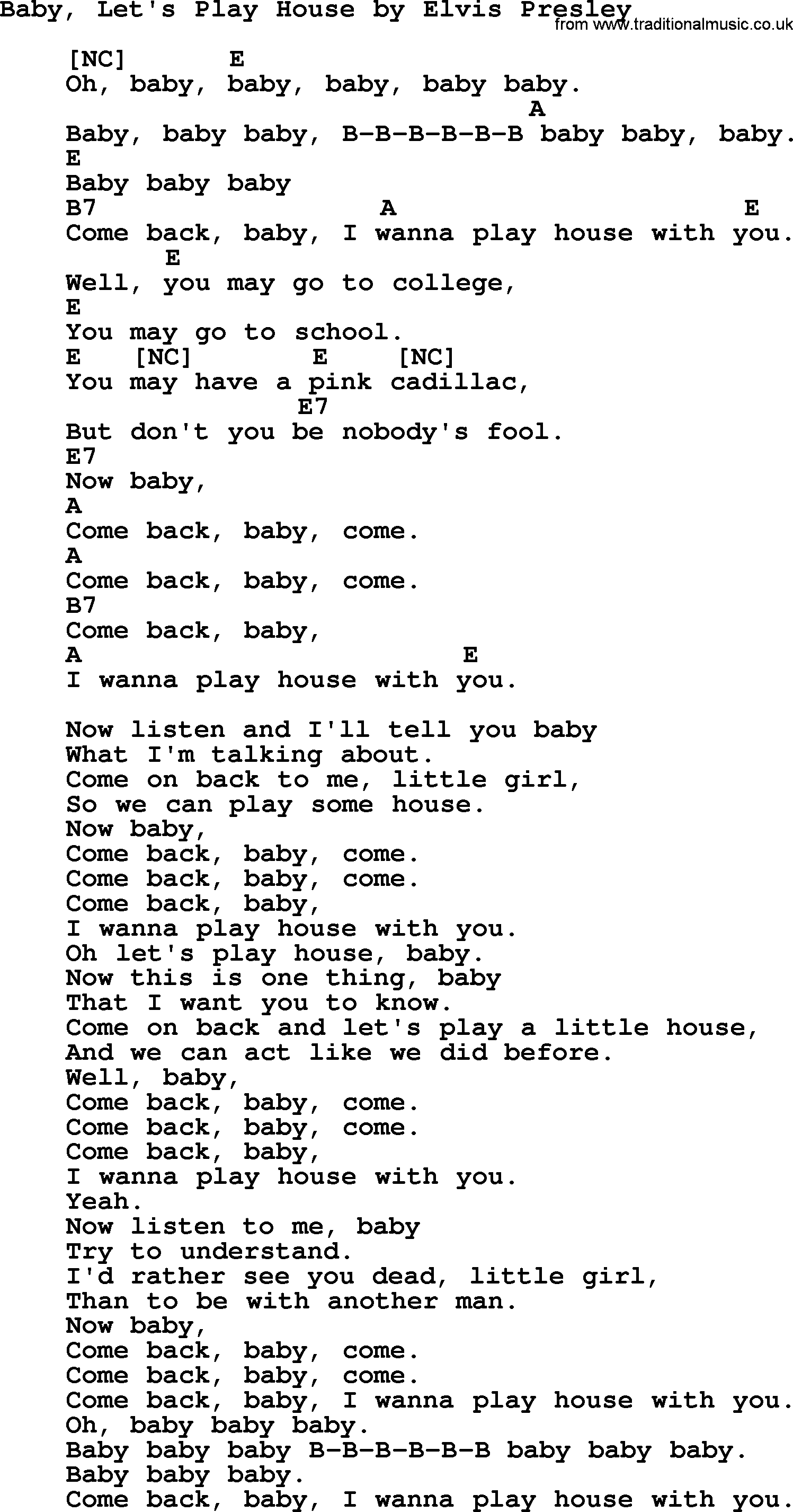 Elvis Presley song: Baby, Let's Play House, lyrics and chords