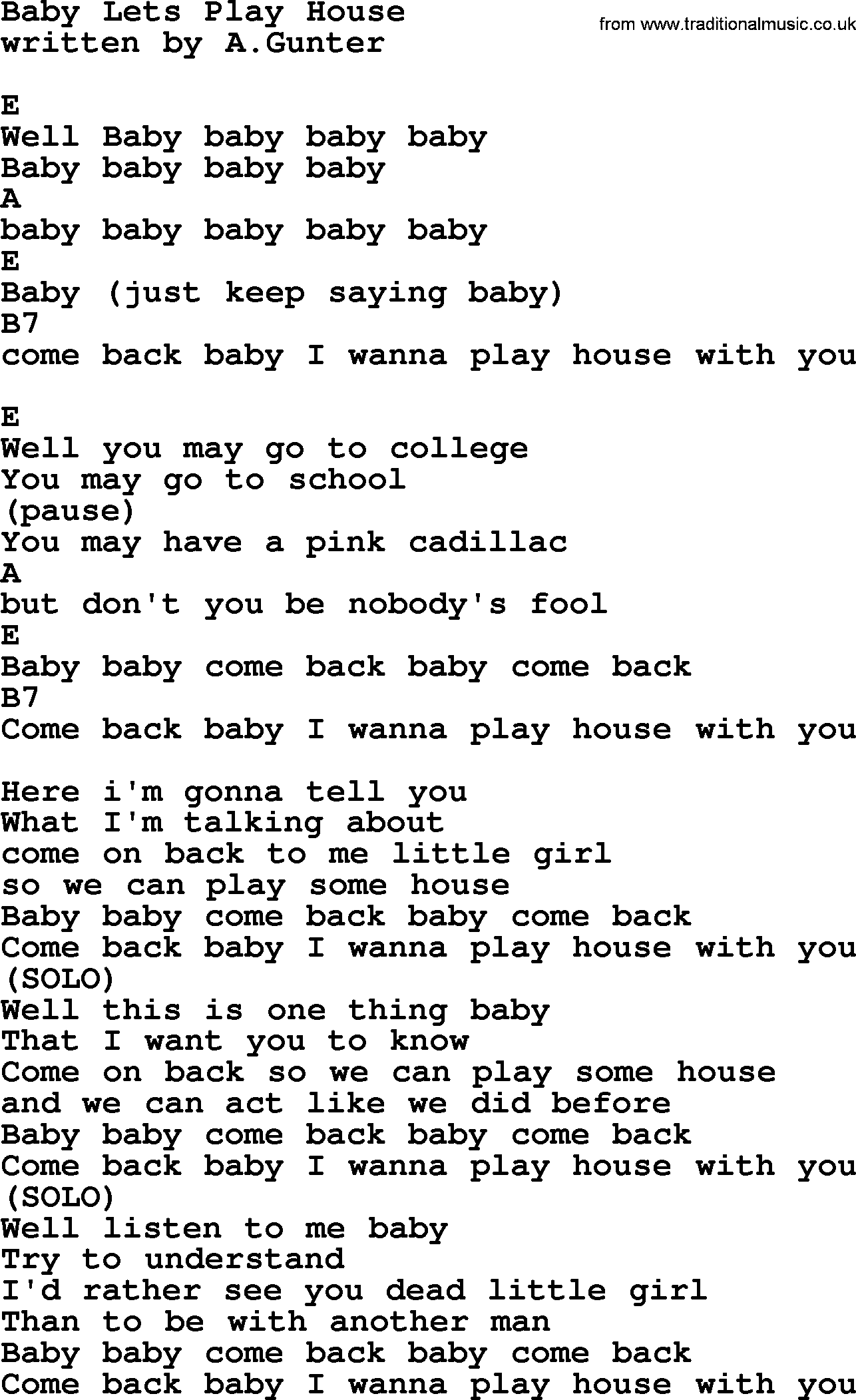 Elvis Presley song: Baby Lets Play House, lyrics and chords