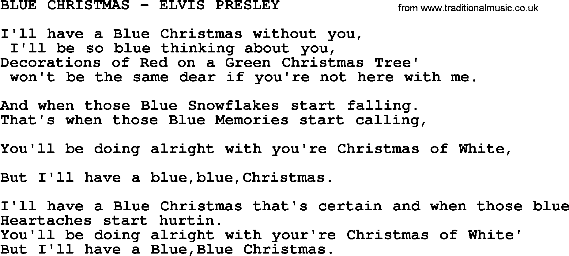 Elvis Presley song: Blue Christmas-Elvis Presley-.txt lyrics and chords