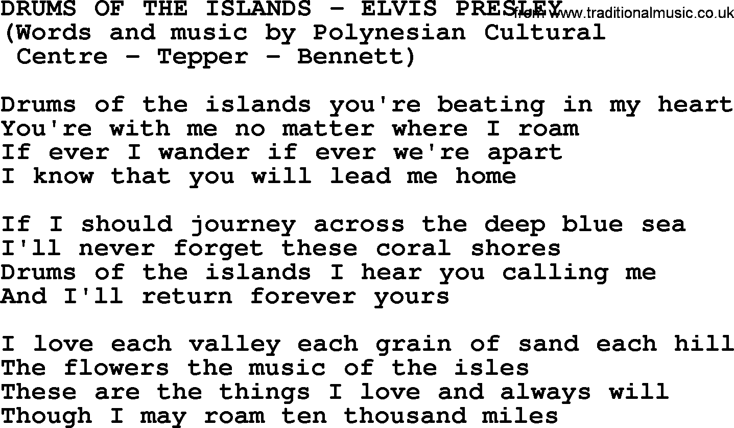 Elvis Presley song: Drums Of The Islands lyrics