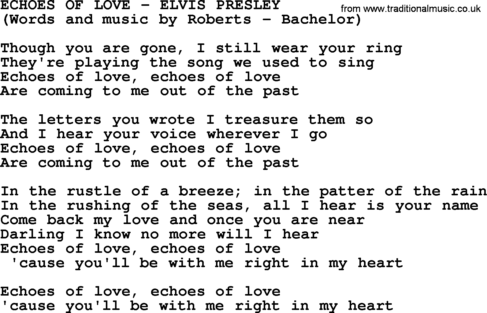 Elvis Presley song: Echoes Of Love lyrics