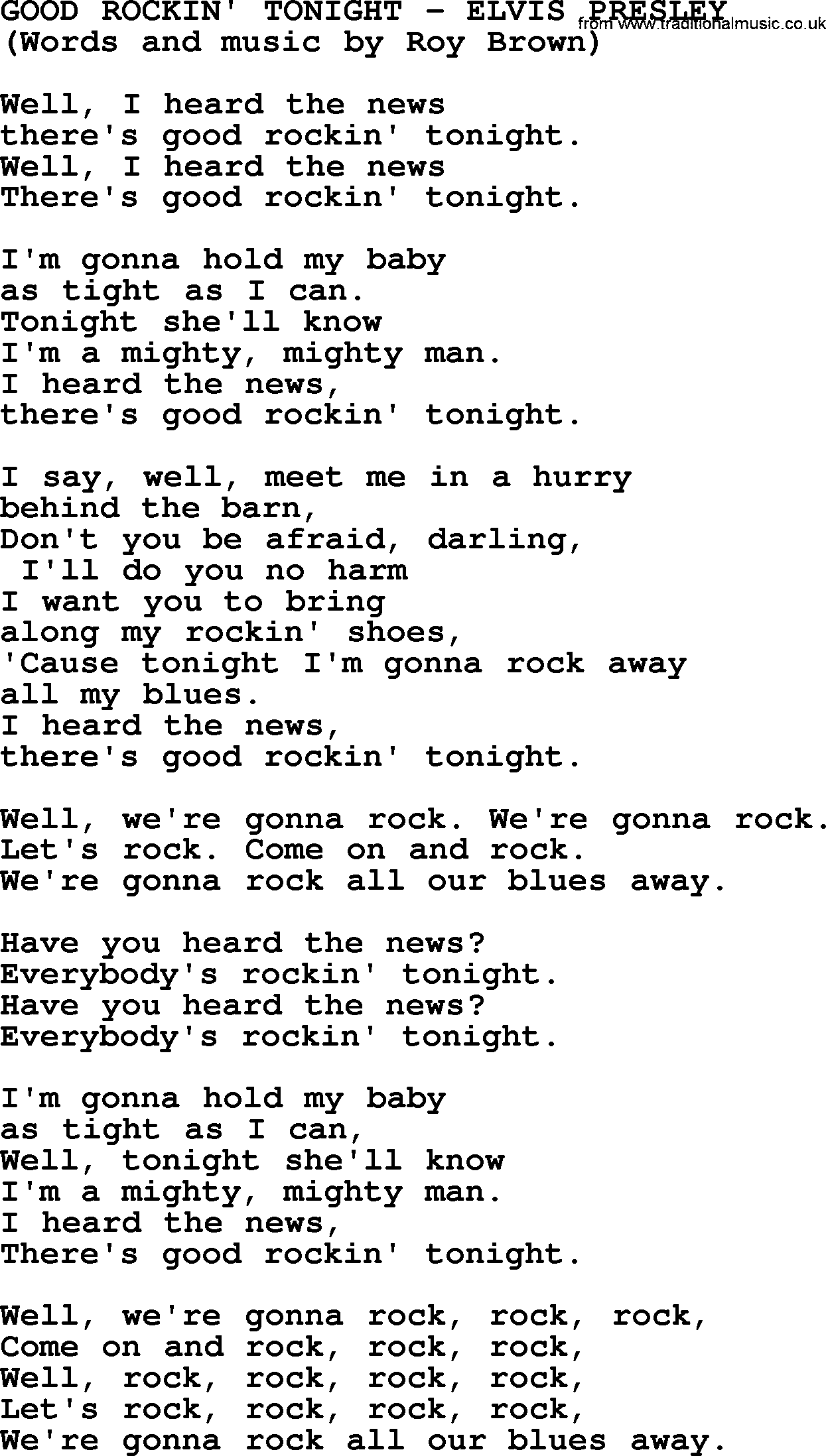 Elvis Presley song: Good Rockin' Tonight lyrics
