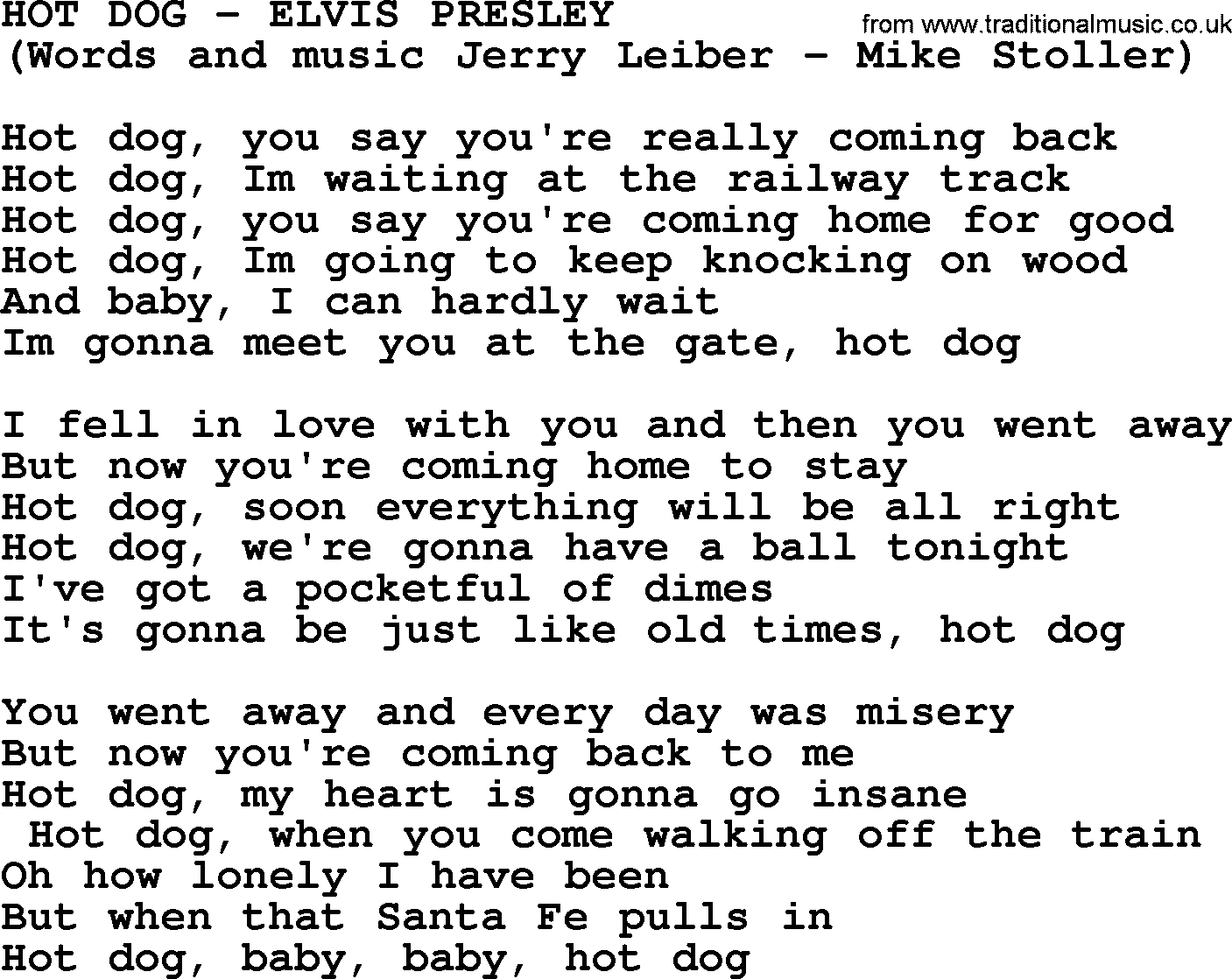 Elvis Presley song: Hot Dog lyrics