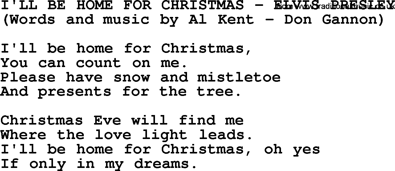 Elvis Presley song: I'll Be Home For Christmas lyrics