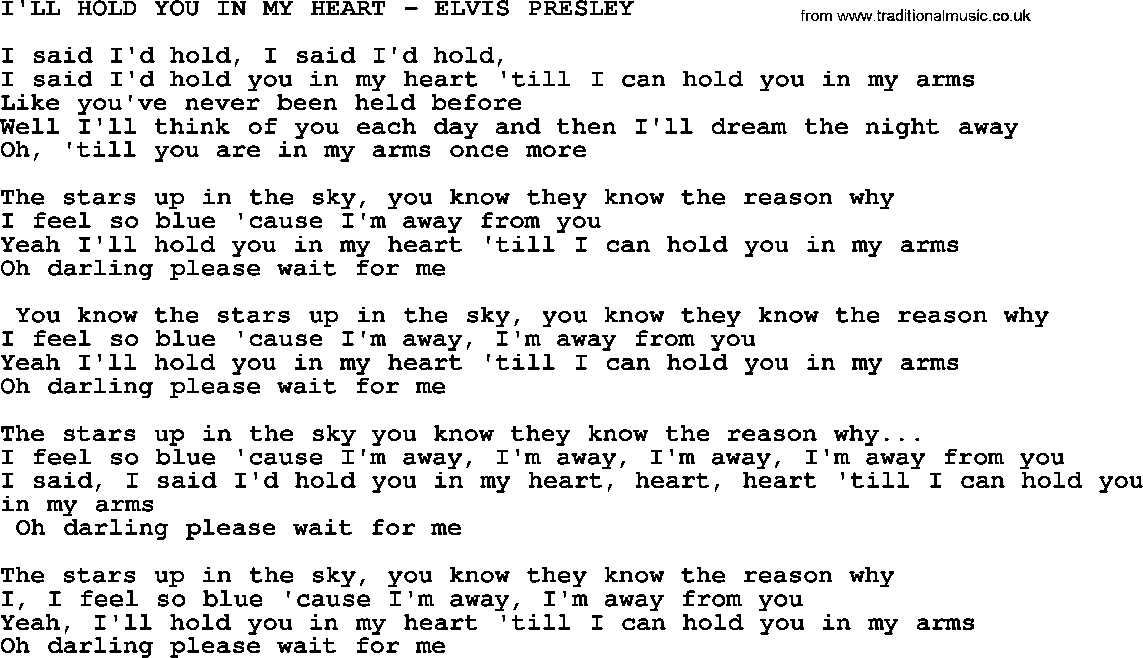 Elvis Presley song: I'll Hold You In My Heart-Elvis Presley-.txt lyrics and chords
