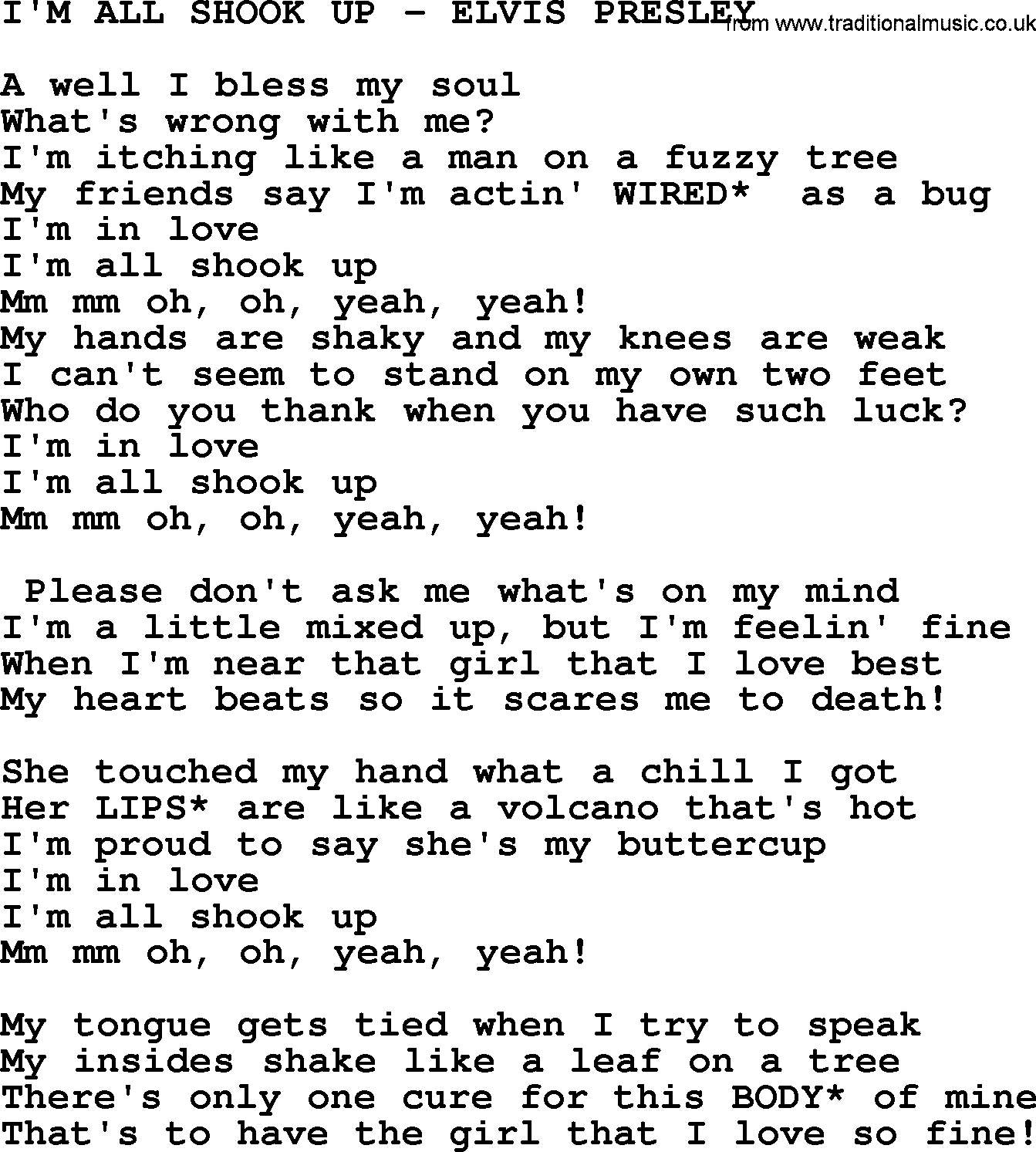 Elvis Presley song: I'm All Shook Up-Elvis Presley-.txt lyrics and chords
