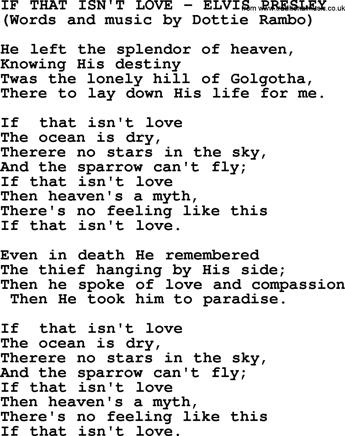Elvis Presley song: If That Isn't Love lyrics