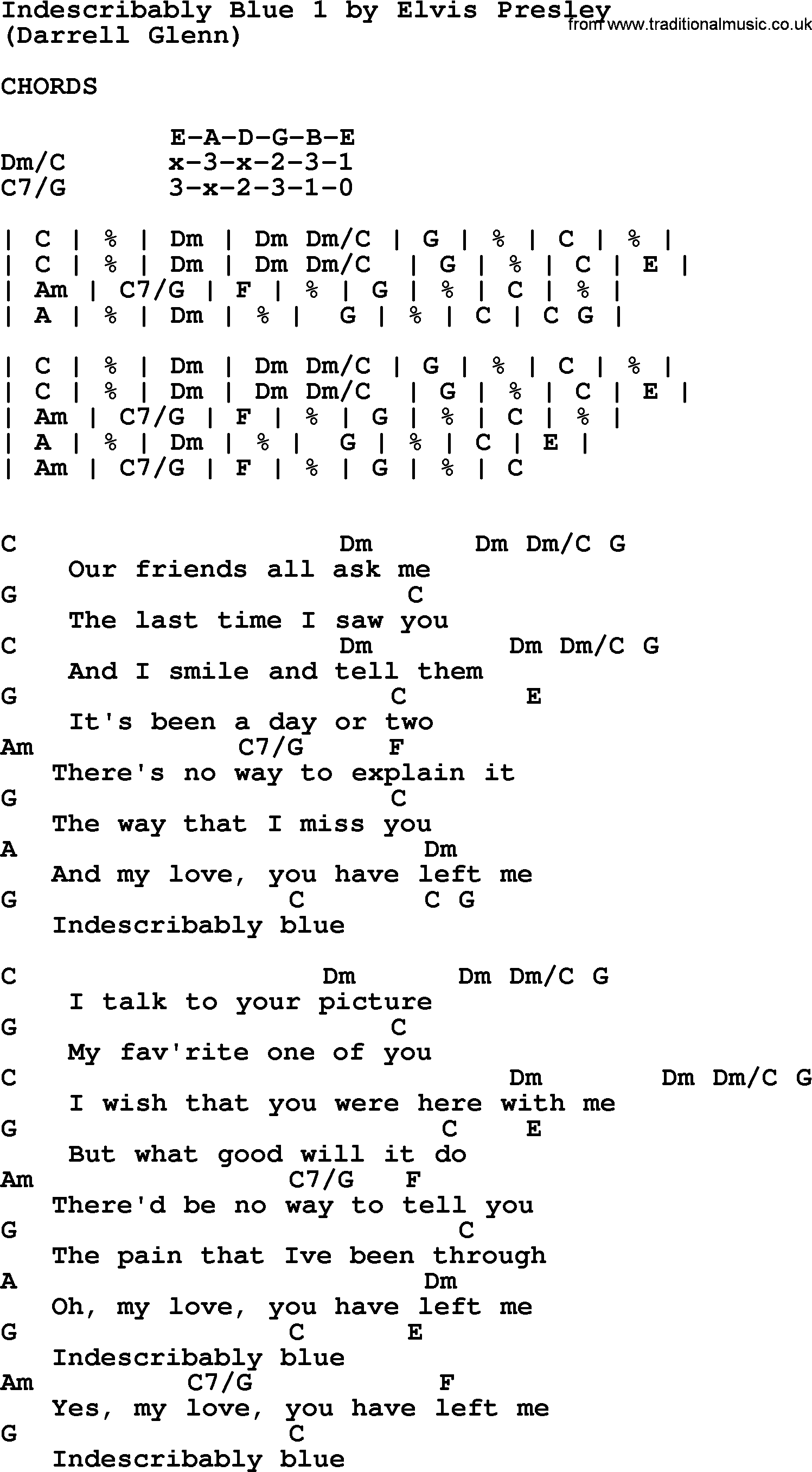 Elvis Presley song: Indescribably Blue 1, lyrics and chords