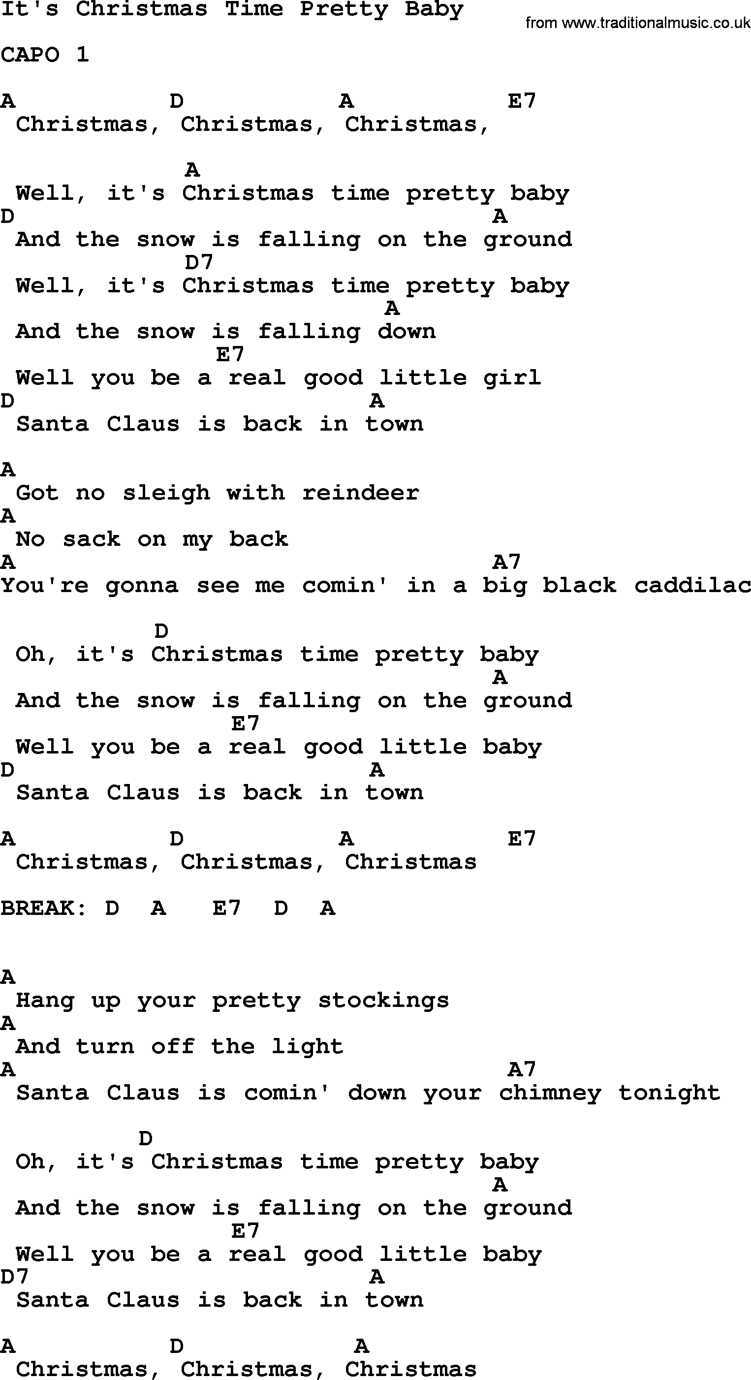Elvis Presley song: It's Christmas Time Pretty Baby, lyrics and chords