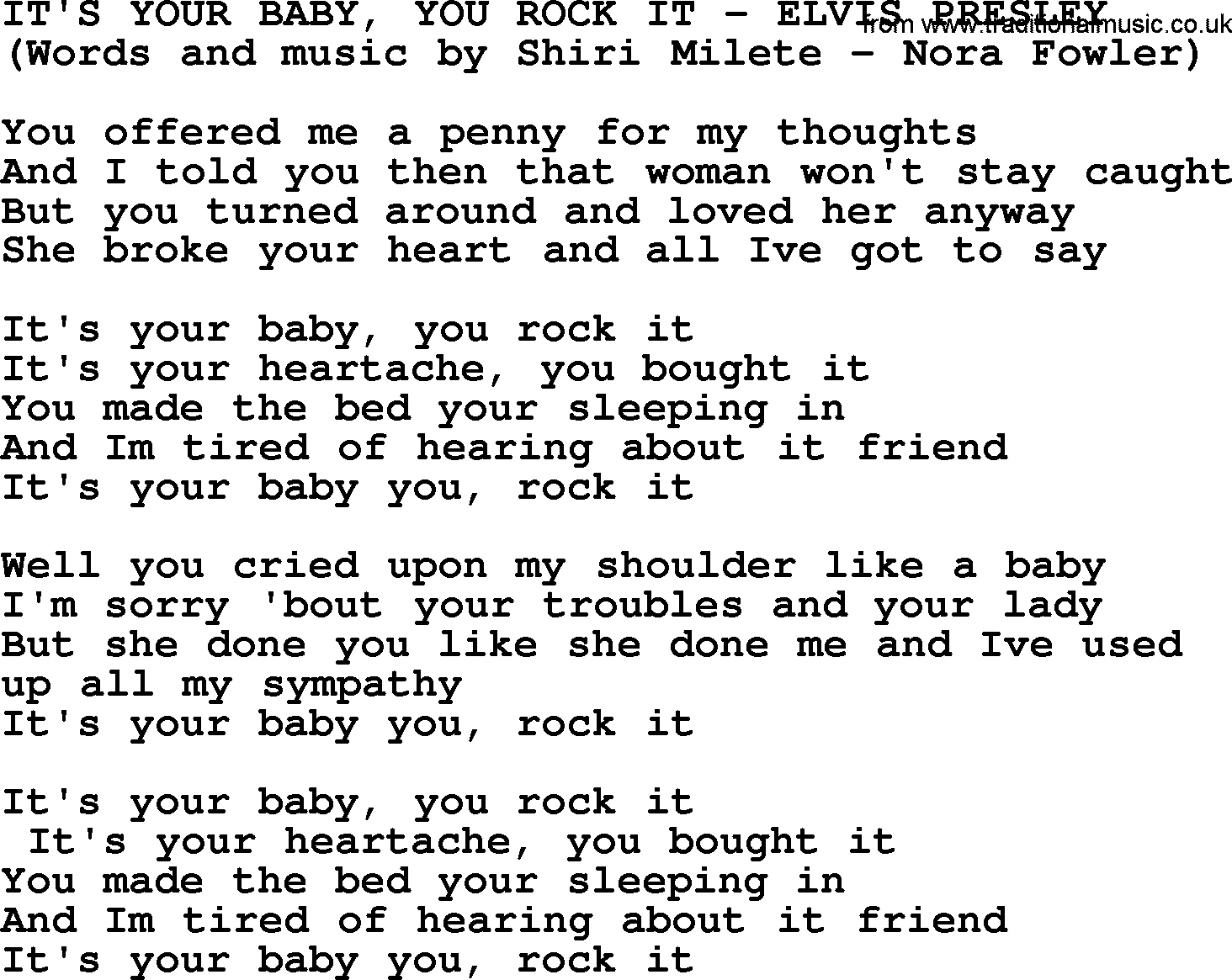 Elvis Presley song: It's Your Baby, You Rock It lyrics