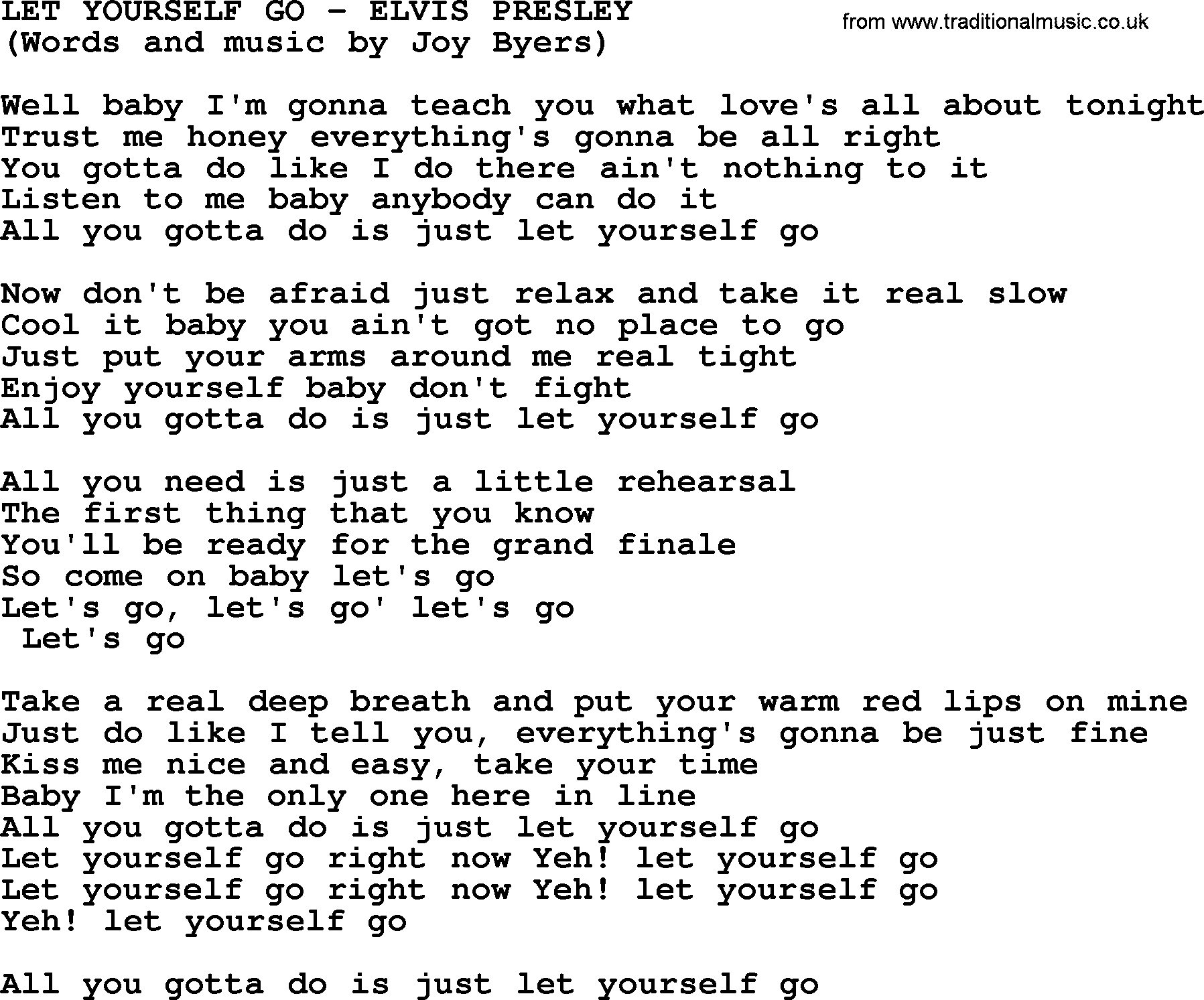 Elvis Presley song: Let Yourself Go lyrics