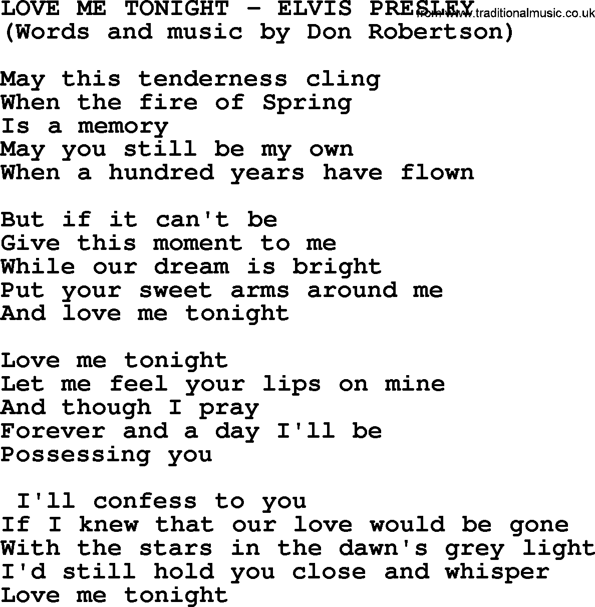 Elvis Presley song: Love Me Tonight lyrics