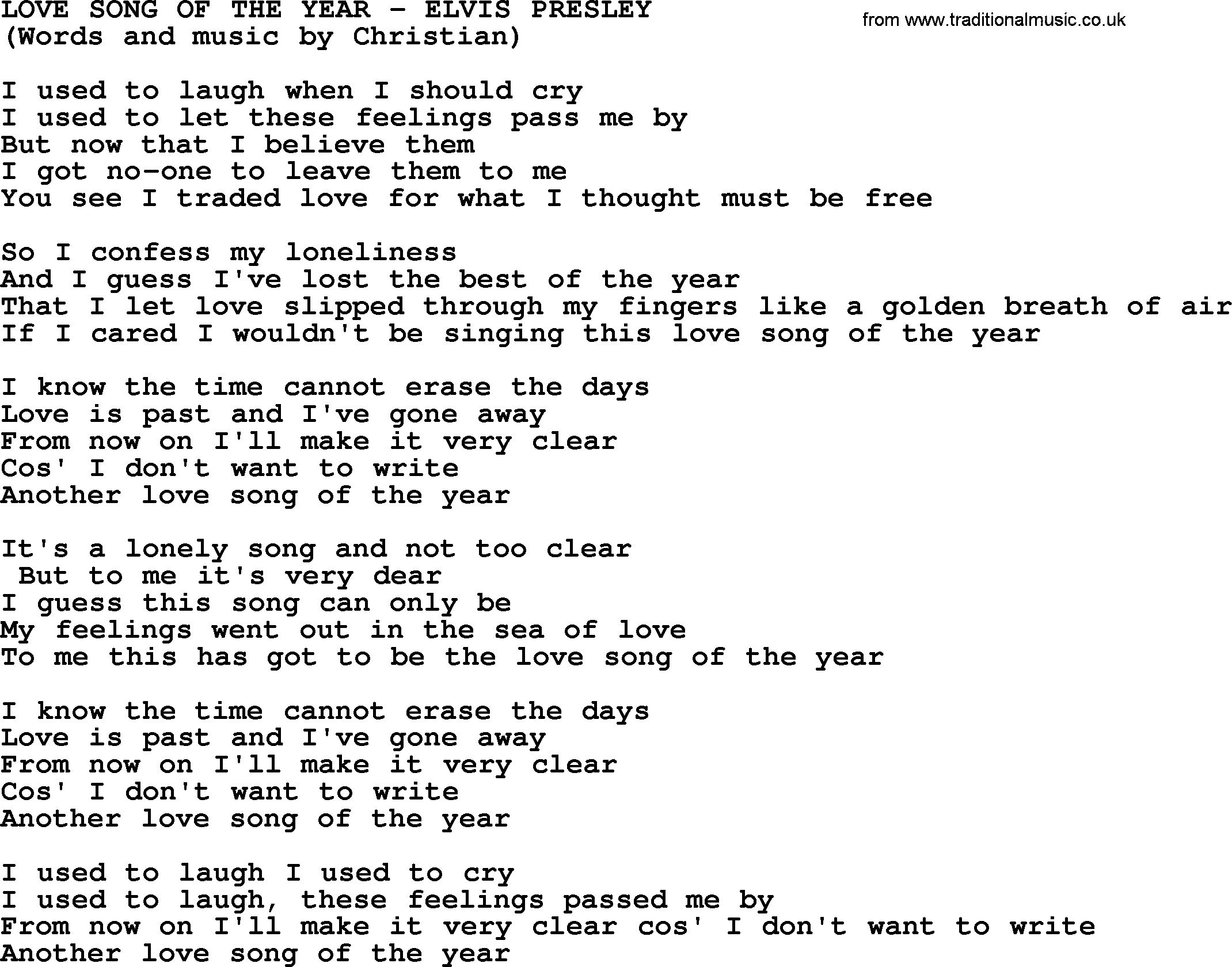 Elvis Presley song: Love Song Of The Year lyrics