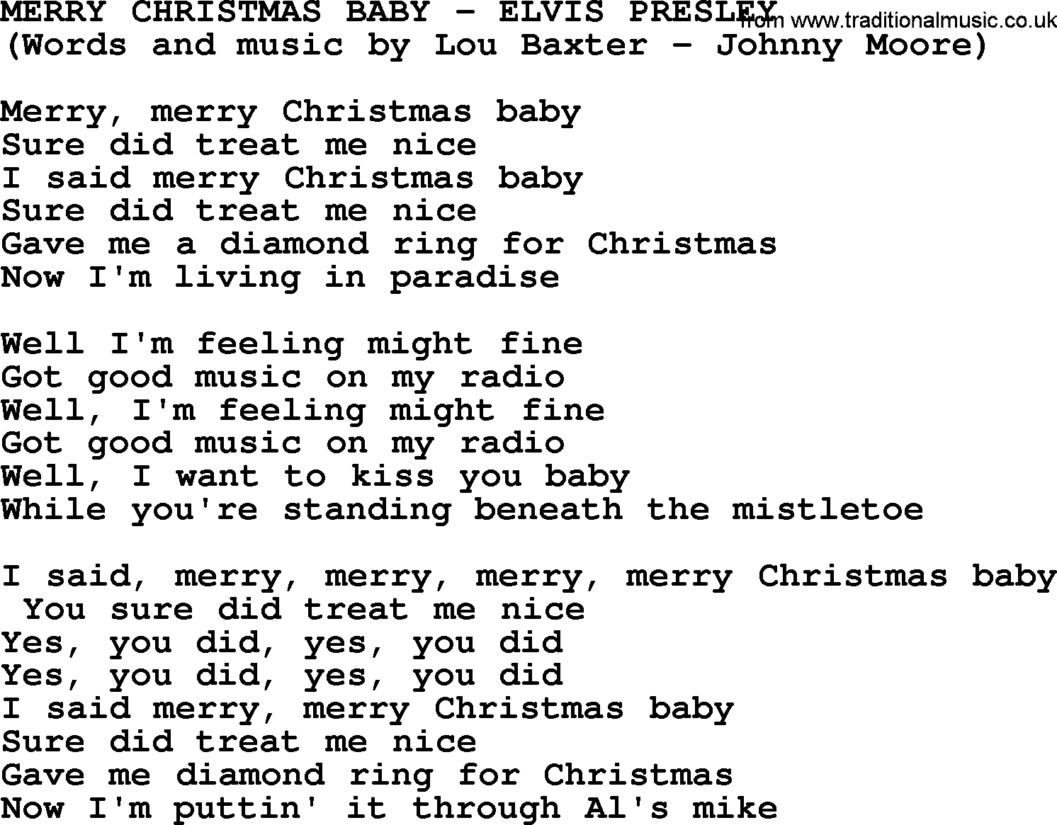 Elvis Presley song: Merry Christmas Baby lyrics