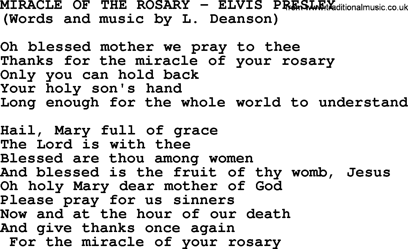 Elvis Presley song: Miracle Of The Rosary lyrics