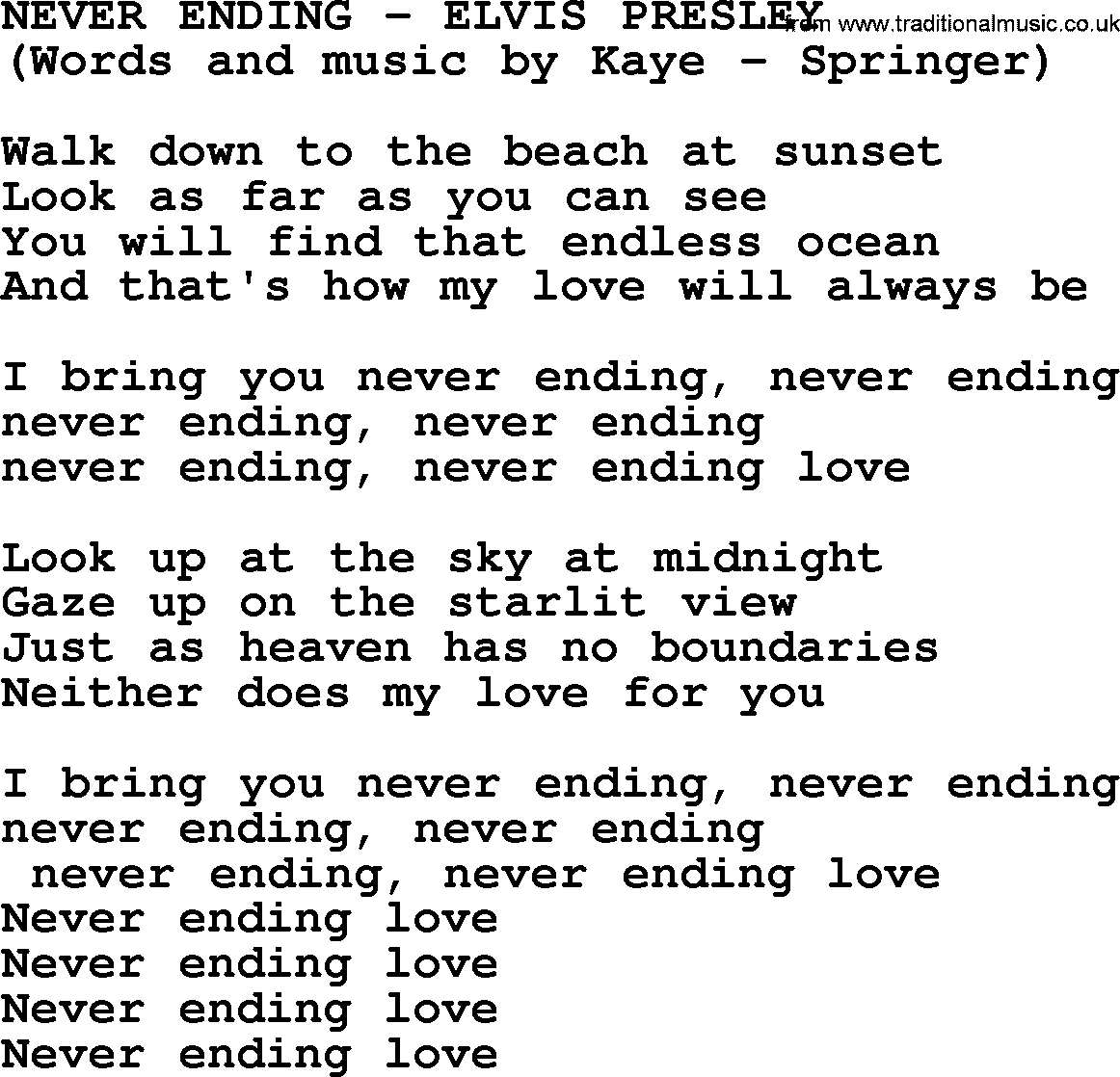 Elvis Presley song: Never Ending lyrics