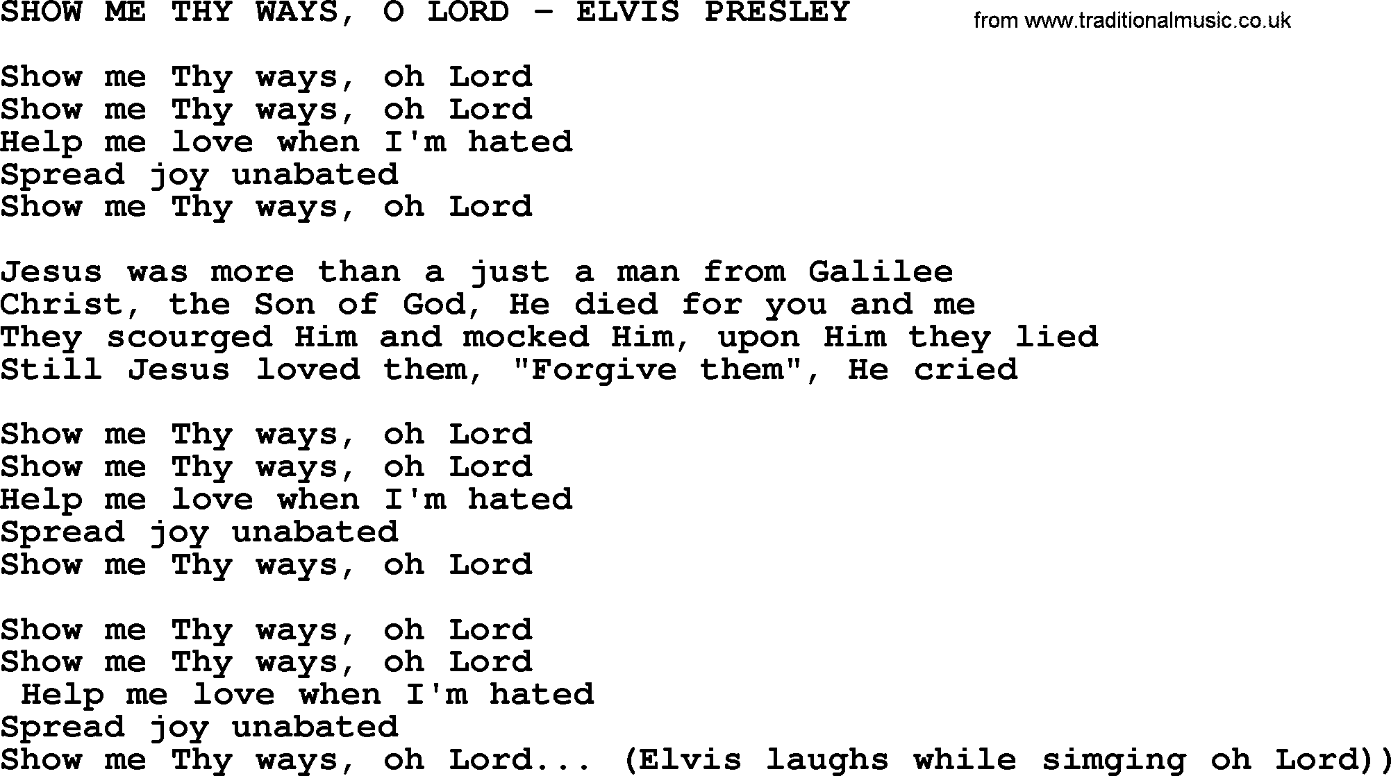 Elvis Presley song: Show Me Thy Ways, O Lord-Elvis Presley-.txt lyrics and chords