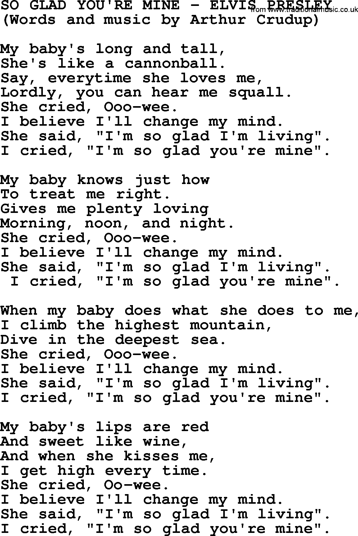 Elvis Presley song: So Glad You're Mine lyrics